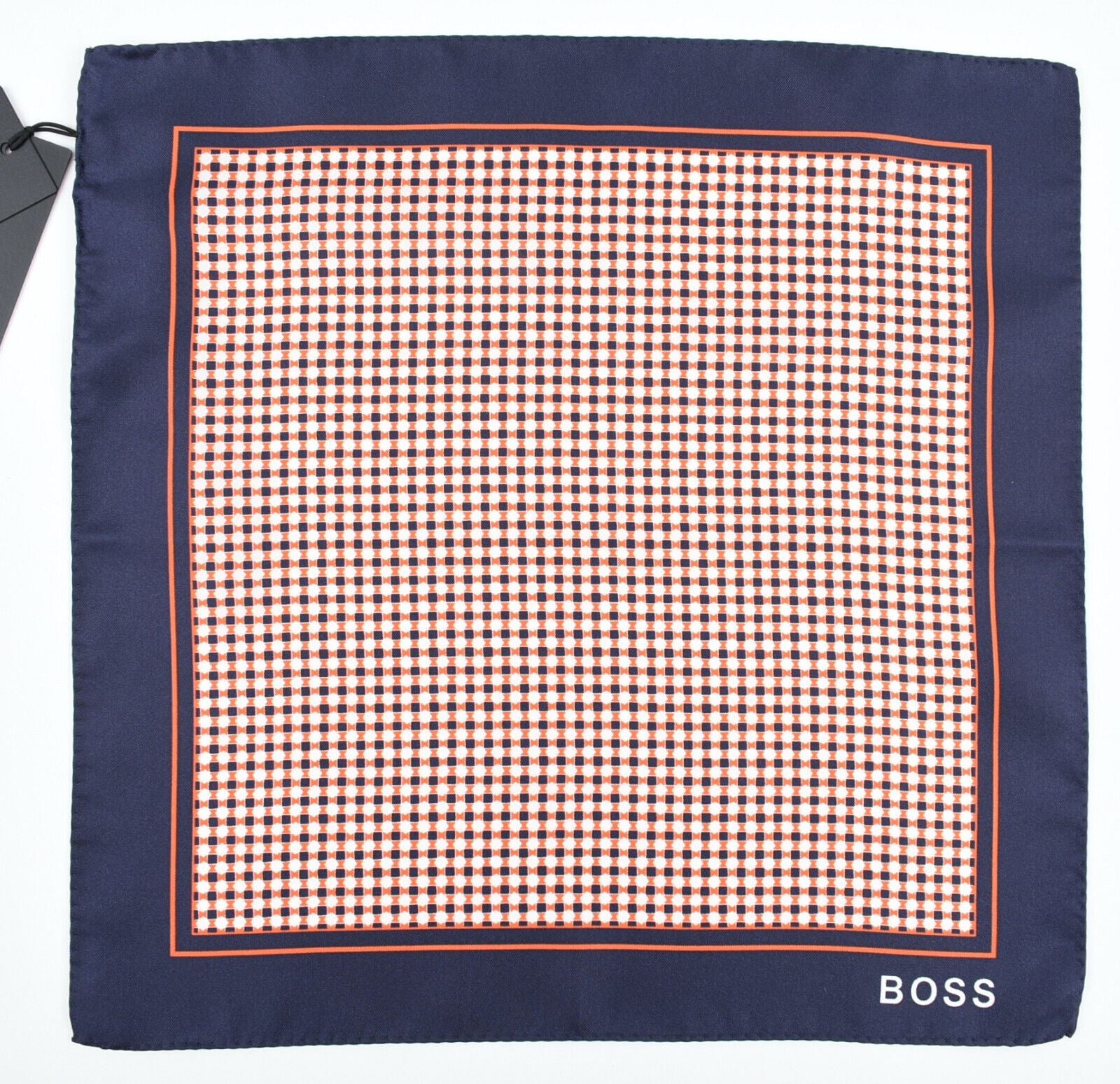 HUGO BOSS Pocket Square /Rolled Scarf 100% SILK, Orange/Navy Blue, 33x33cm