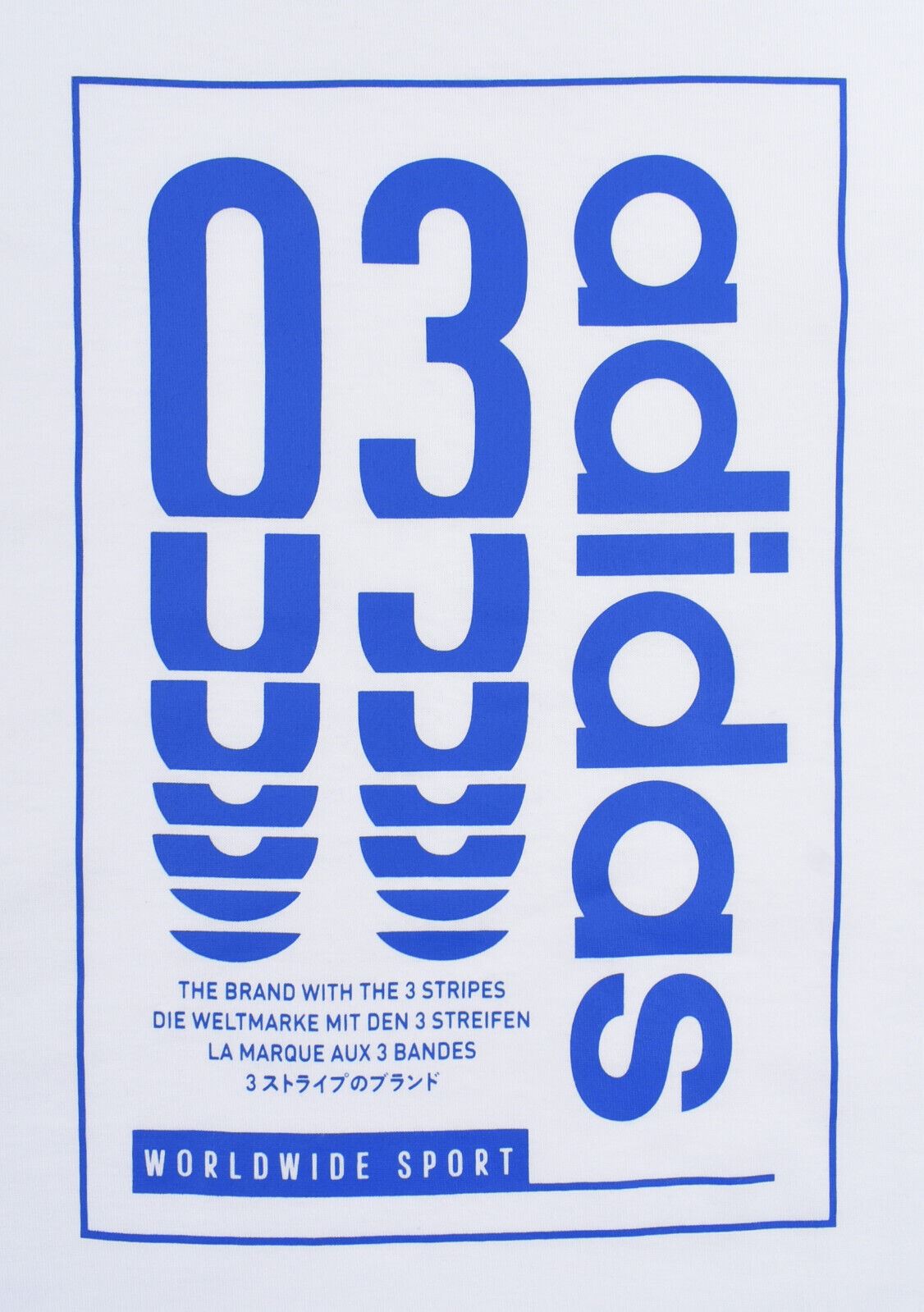 ADIDAS Men's Box Logo Crew Neck T-shirt, White/Blue, size MEDIUM