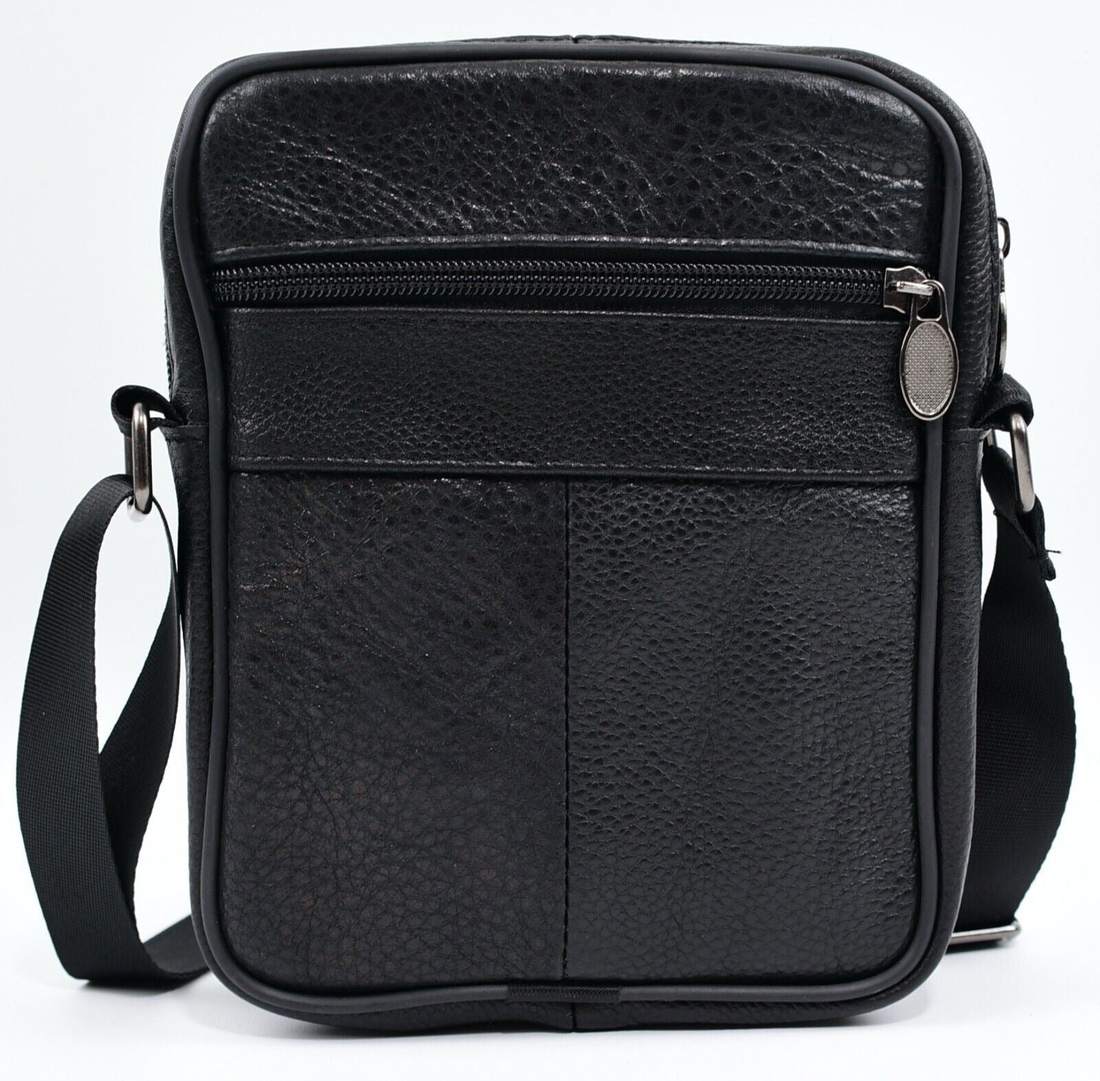 Men's Genuine Cowhide Leather Messenger Bag /Crossbody /Passport Bag, Black