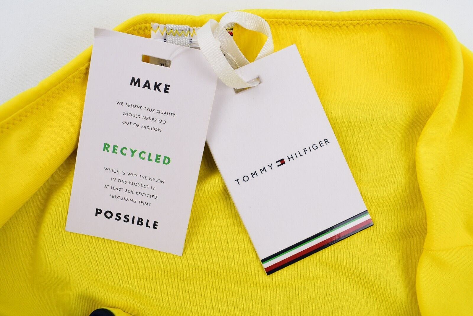 TOMMY HILFIGER Swimwear: Women's Cheeky Bikini Bottoms, Blue/Bold Yellow, size S