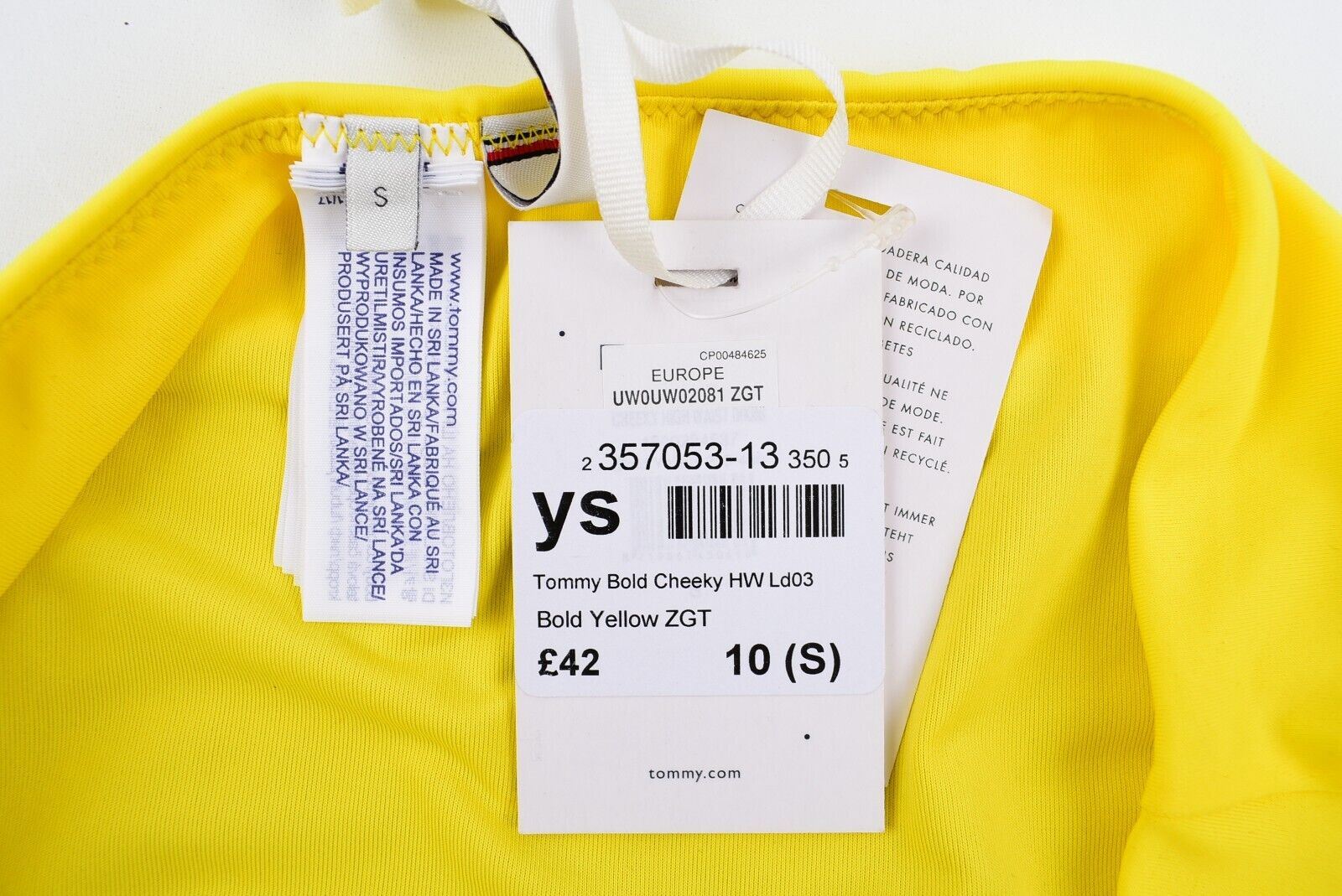 TOMMY HILFIGER Swimwear: Women's Cheeky Bikini Bottoms, Blue/Bold Yellow, size S