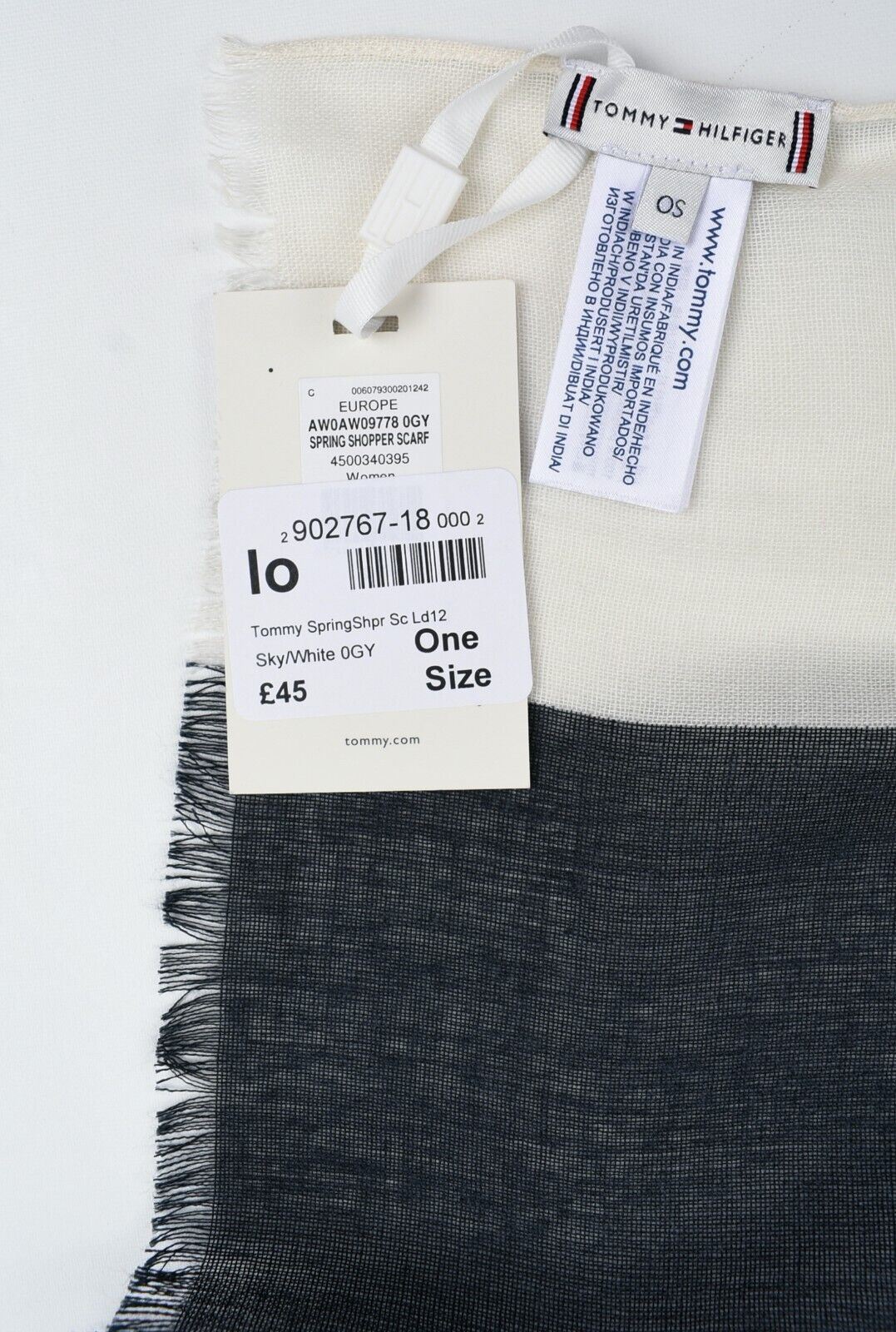 TOMMY HILFIGER Women's Large Shawl Scarf, Navy Blue /Cream, 200x100cm