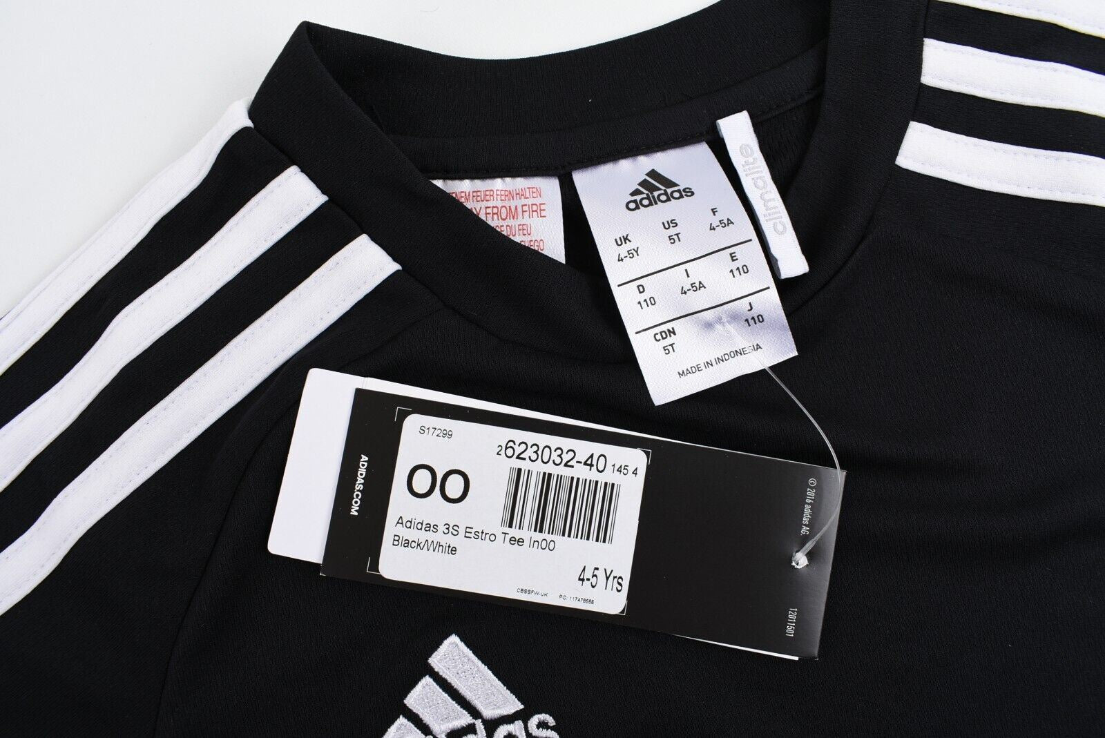 ADIDAS Boys' Kids' ESTRO TEE Activewear T-shirt, Black, size 4-5 years