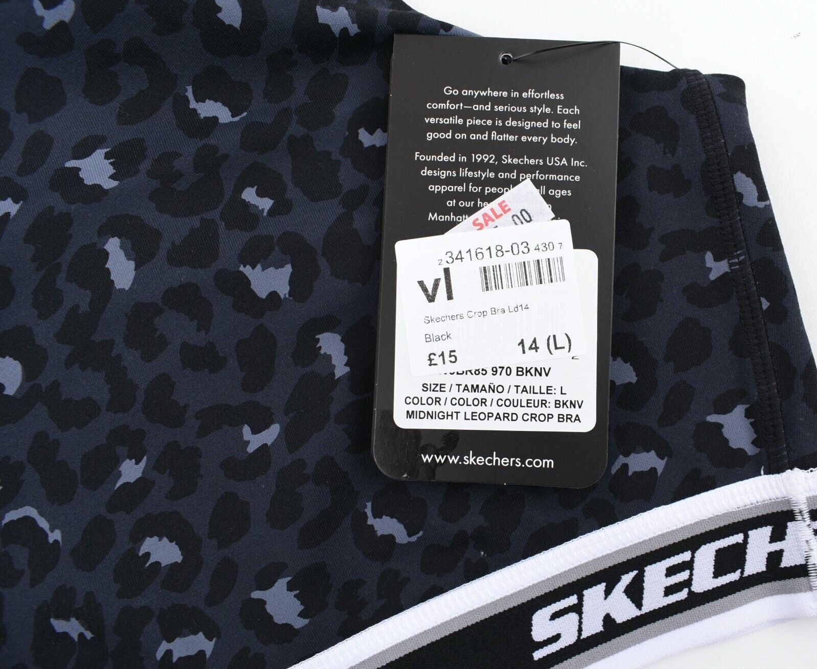 SKECHERS Women's GO FLEX Workout Bra Top, Black/Animal Print, size L /UK 14