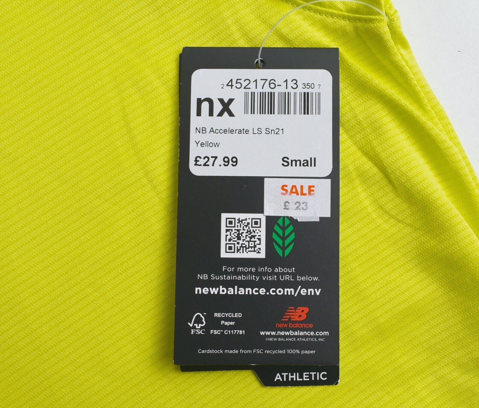 NEW BALANCE Men's ACCELERATE Long Sleeve Running Top, Neon Yellow, size SMALL