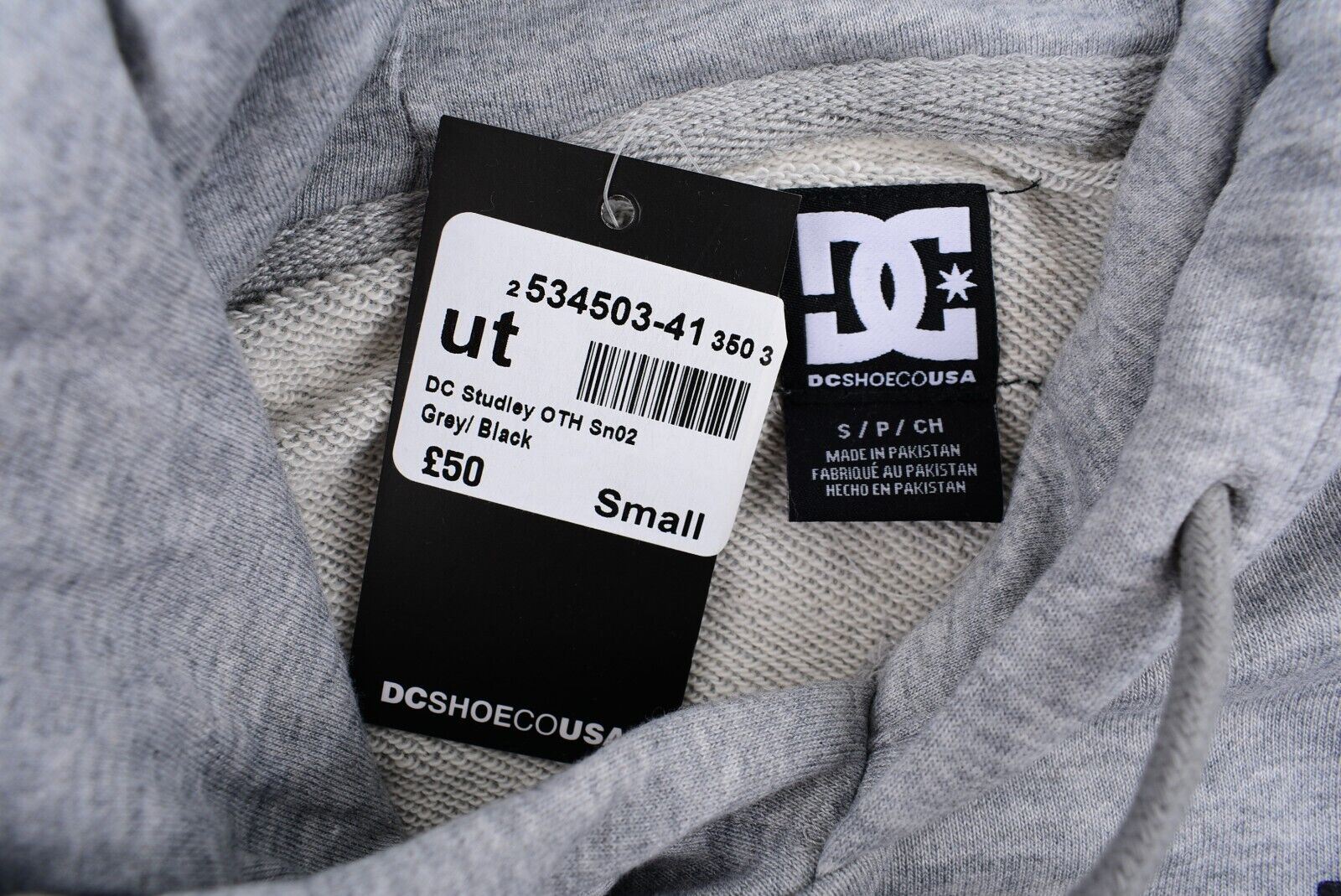 DC Men's STUDLEY CREW Hoodie Sweatshirt, Grey/Black, size SMALL