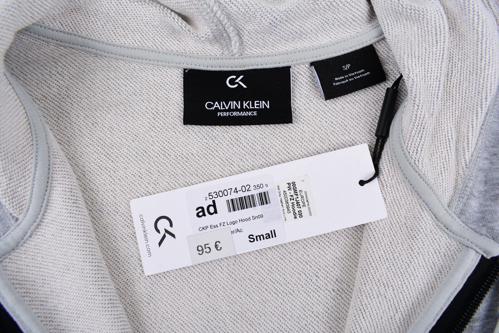 CALVIN KLEIN Performance Men's Full Zip Jacket, Hoodie Sweatshirt, Grey, size S