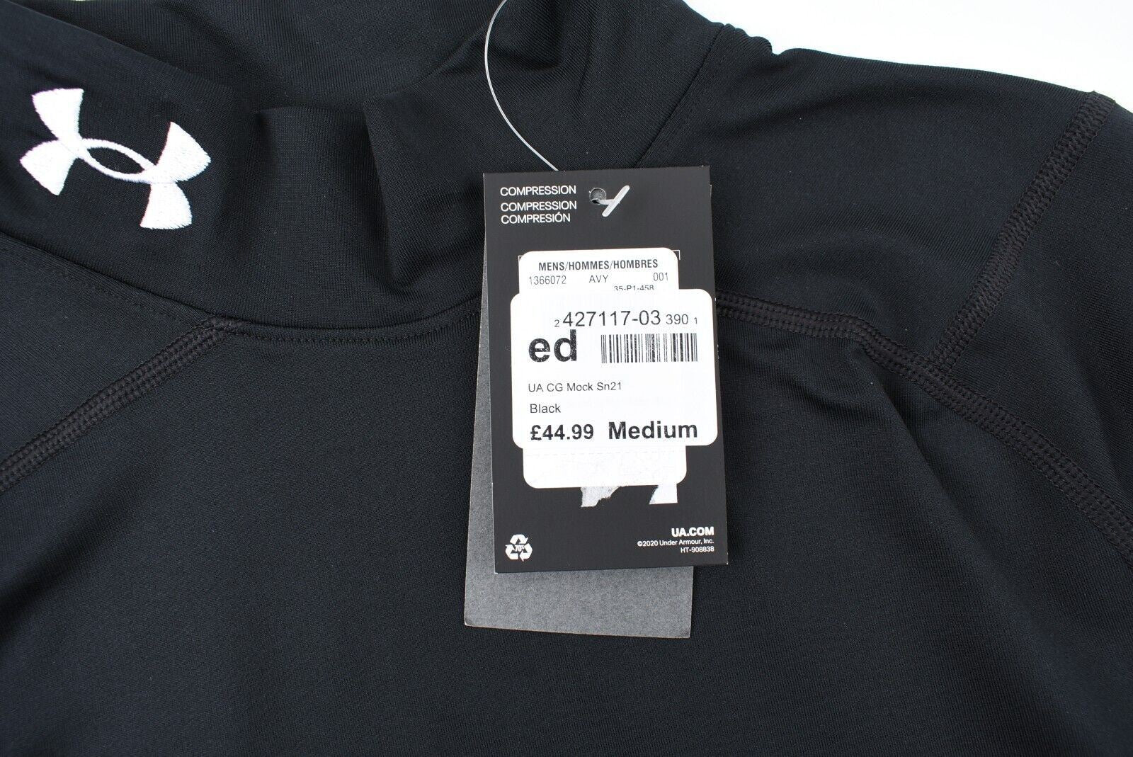 UNDER ARMOUR Men's ColdGear Long Sleeve Mock Neck BASELAYER TOP, Black, size M