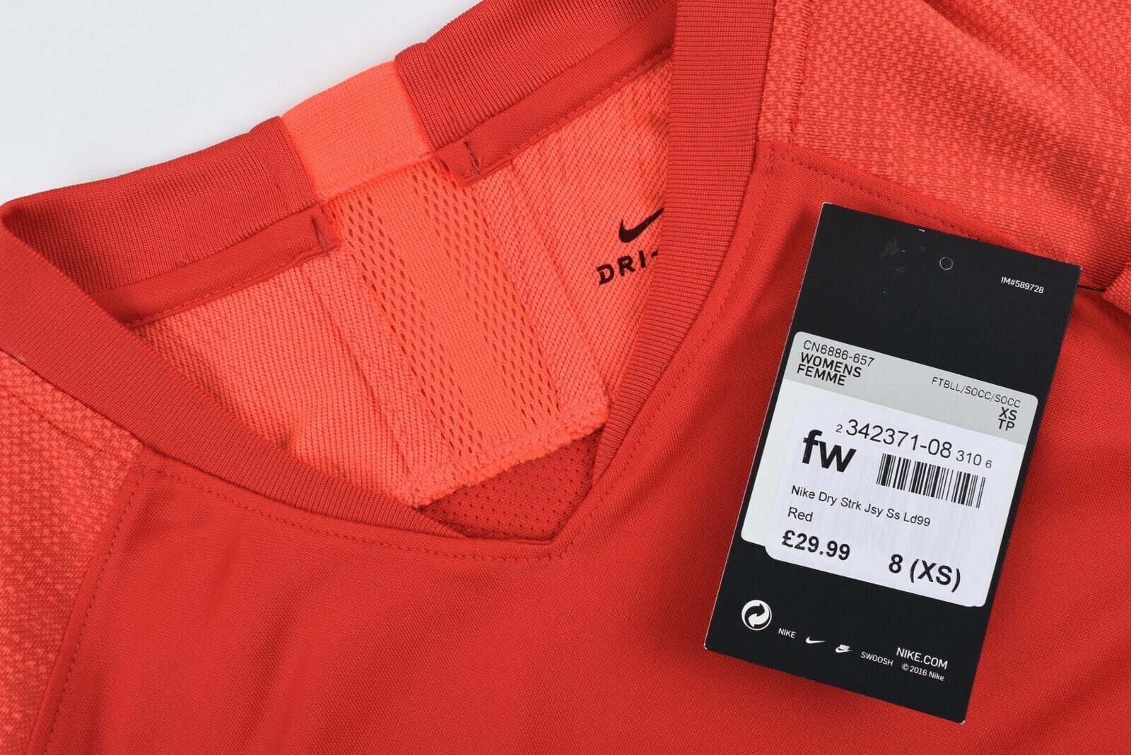 NIKE Women's STRIKE Football Jersey T-shirt, Red, size XS /UK 8