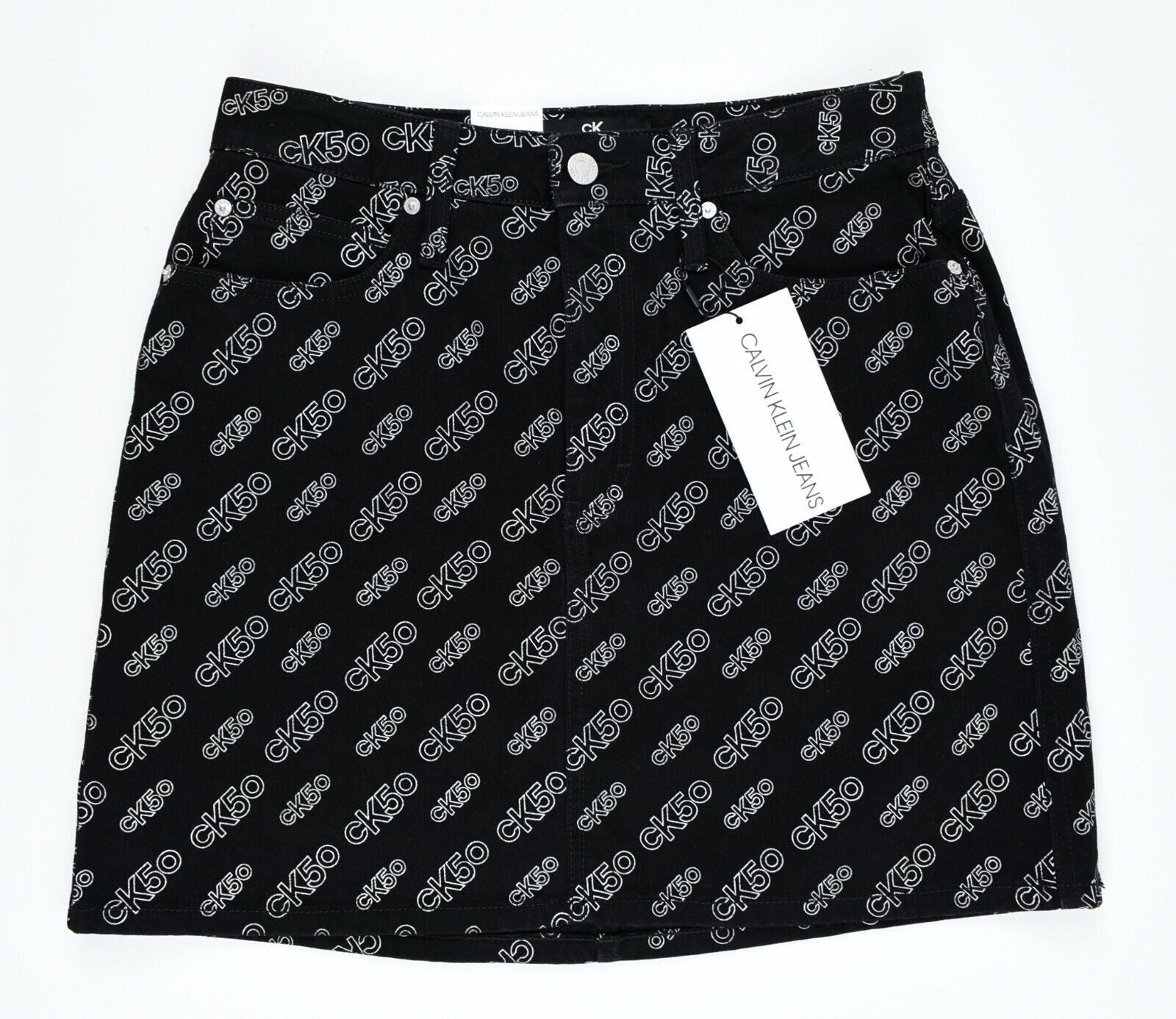 CALVIN KLEIN JEANS Women's CK50 High Rise Denim Mini Skirt, Black, size W30