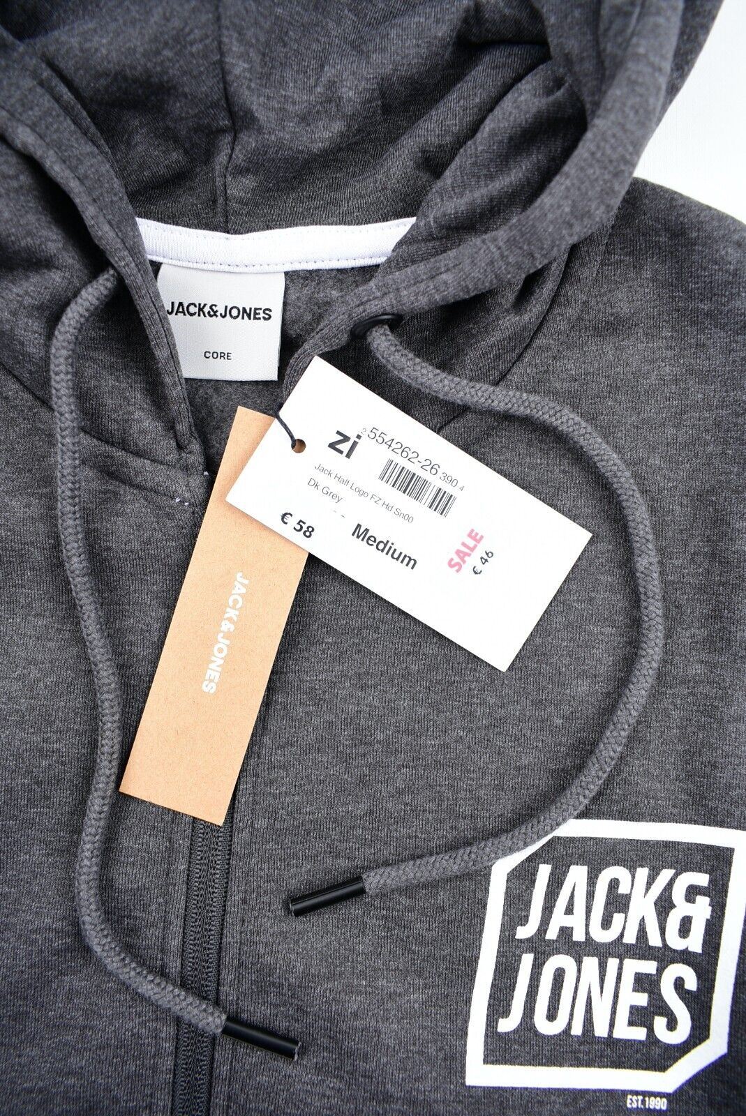 JACK & JONES Men's Full Zip Hoodie Jacket, Dark Grey, size MEDIUM