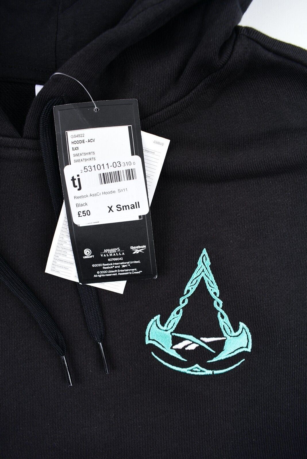 REEBOK x ASSASSIN'S CREED Men's Hoodie Sweatshirt, Black, size XS
