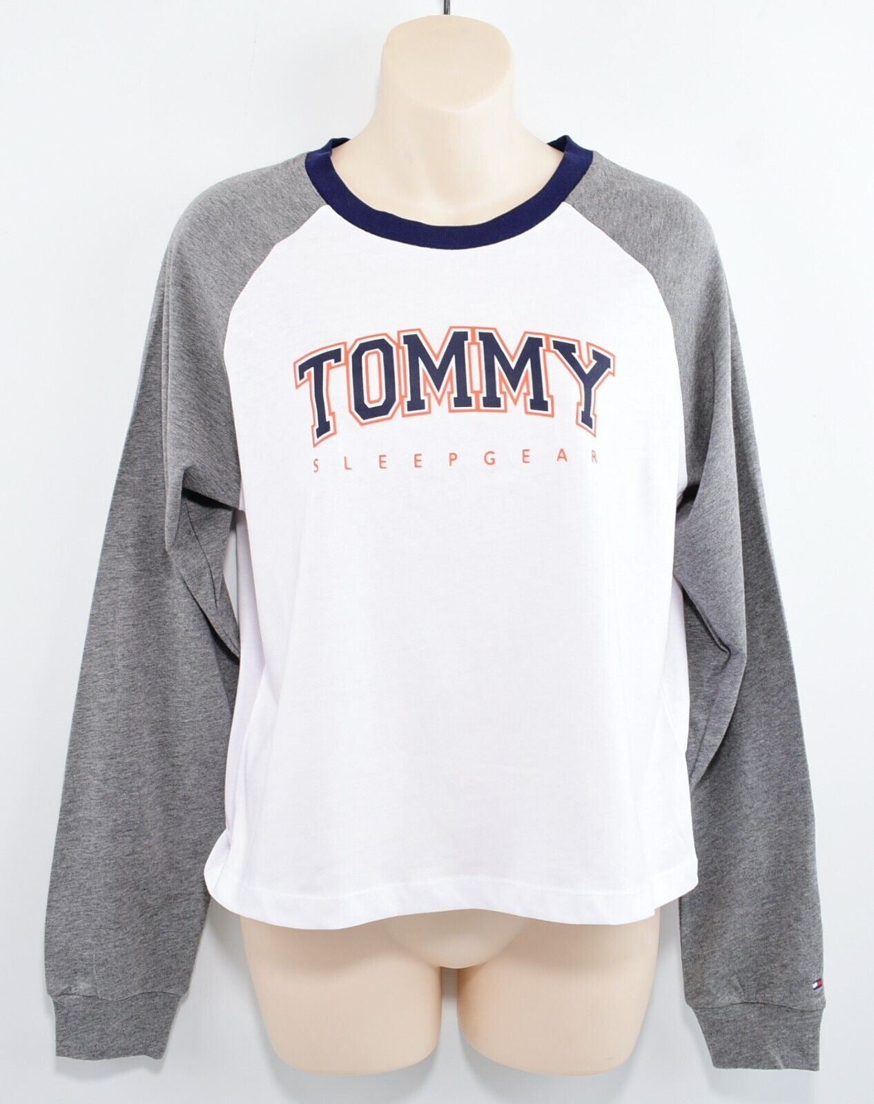 TOMMY HILFIGER Women's Long Sleeve Pyjama /Lounging Top, White/Grey, size S