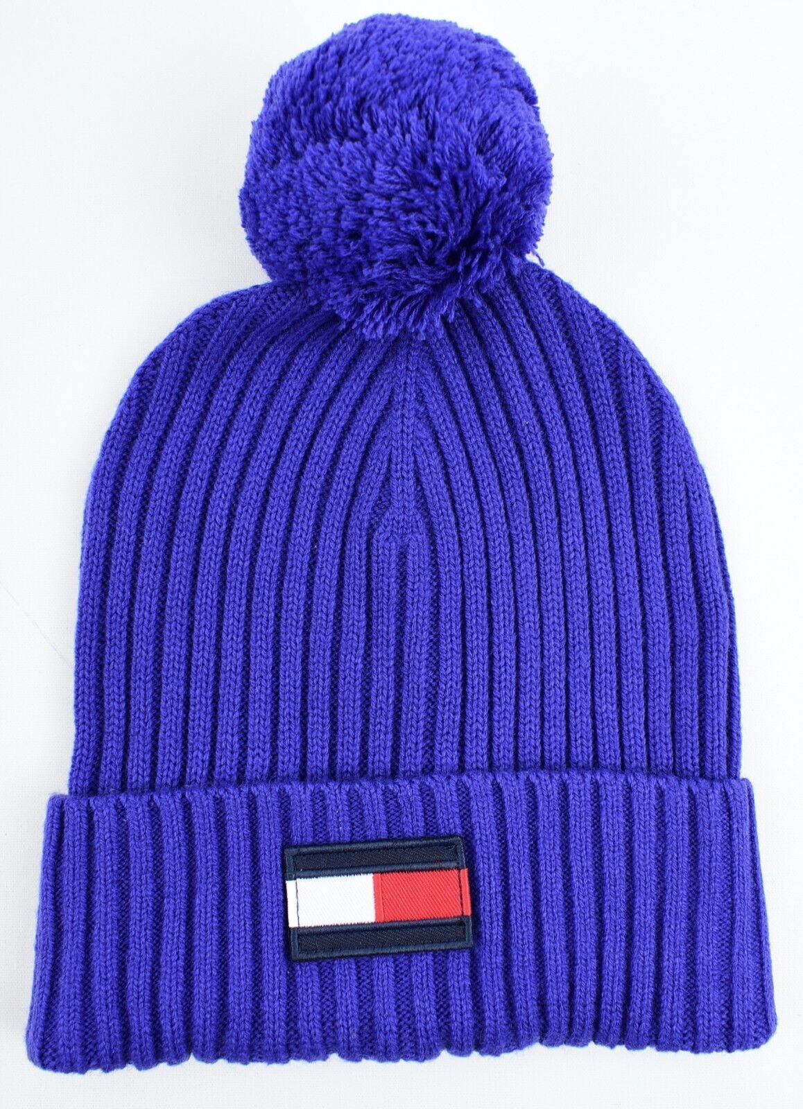 TOMMY HILFIGER Kids' Big Flag Logo Bobble Beanie Hat, Wool Blend, Blue