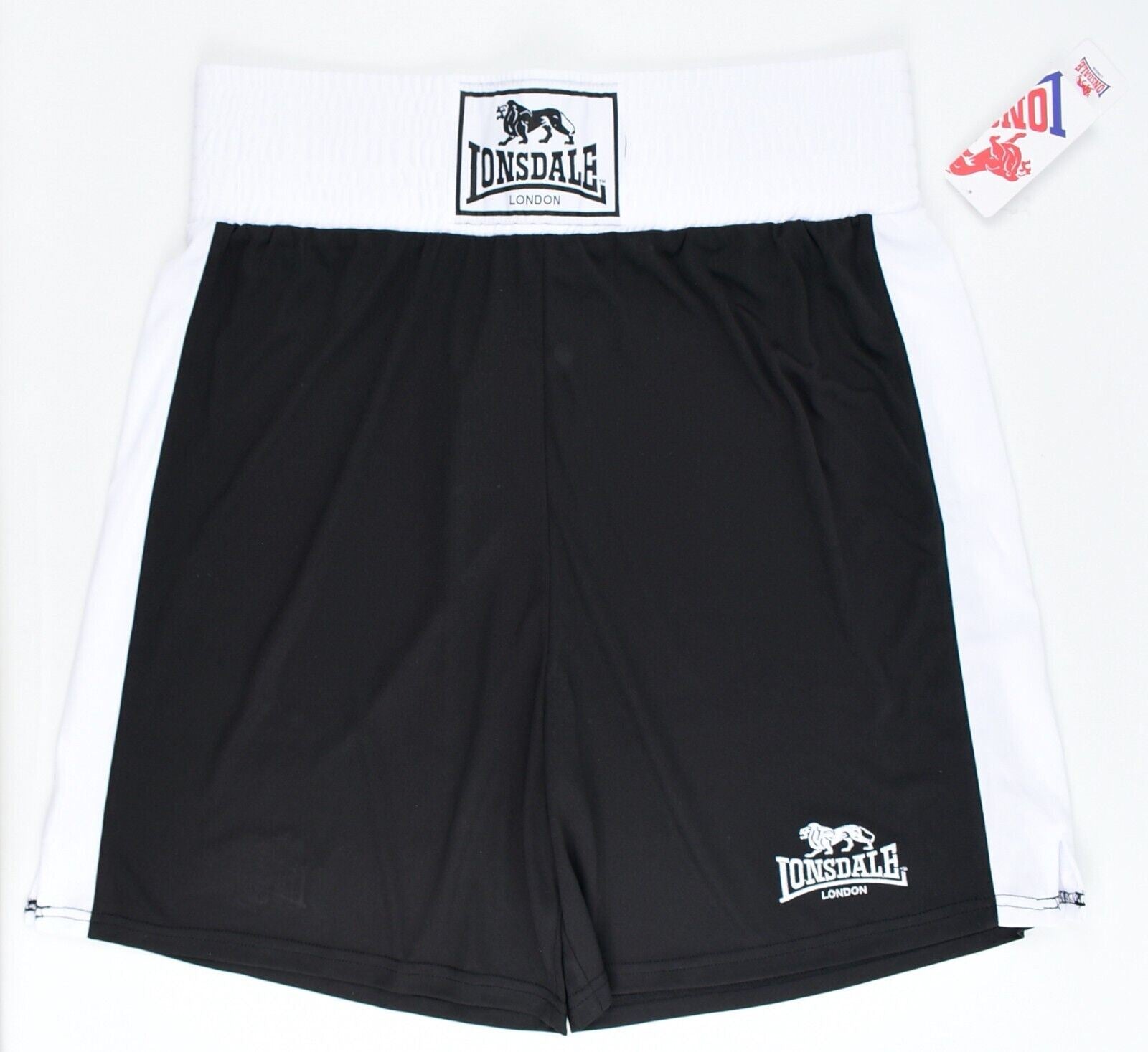 LONSDALE Men's Performance Boxing Shorts, Black/White, size LARGE