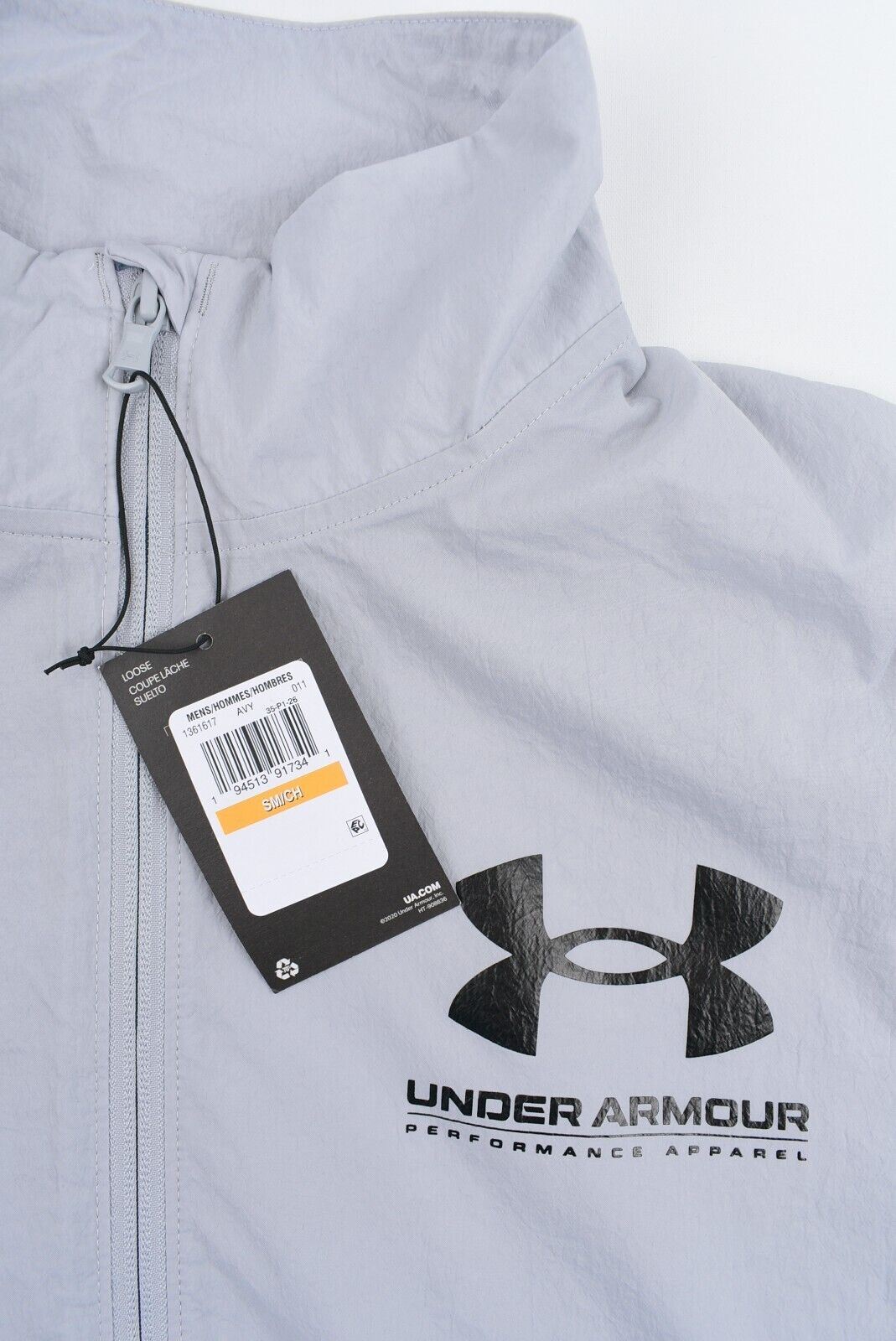 UNDER ARMOUR Men's Woven Track Jacket, Back Pocket, Grey, size SMALL