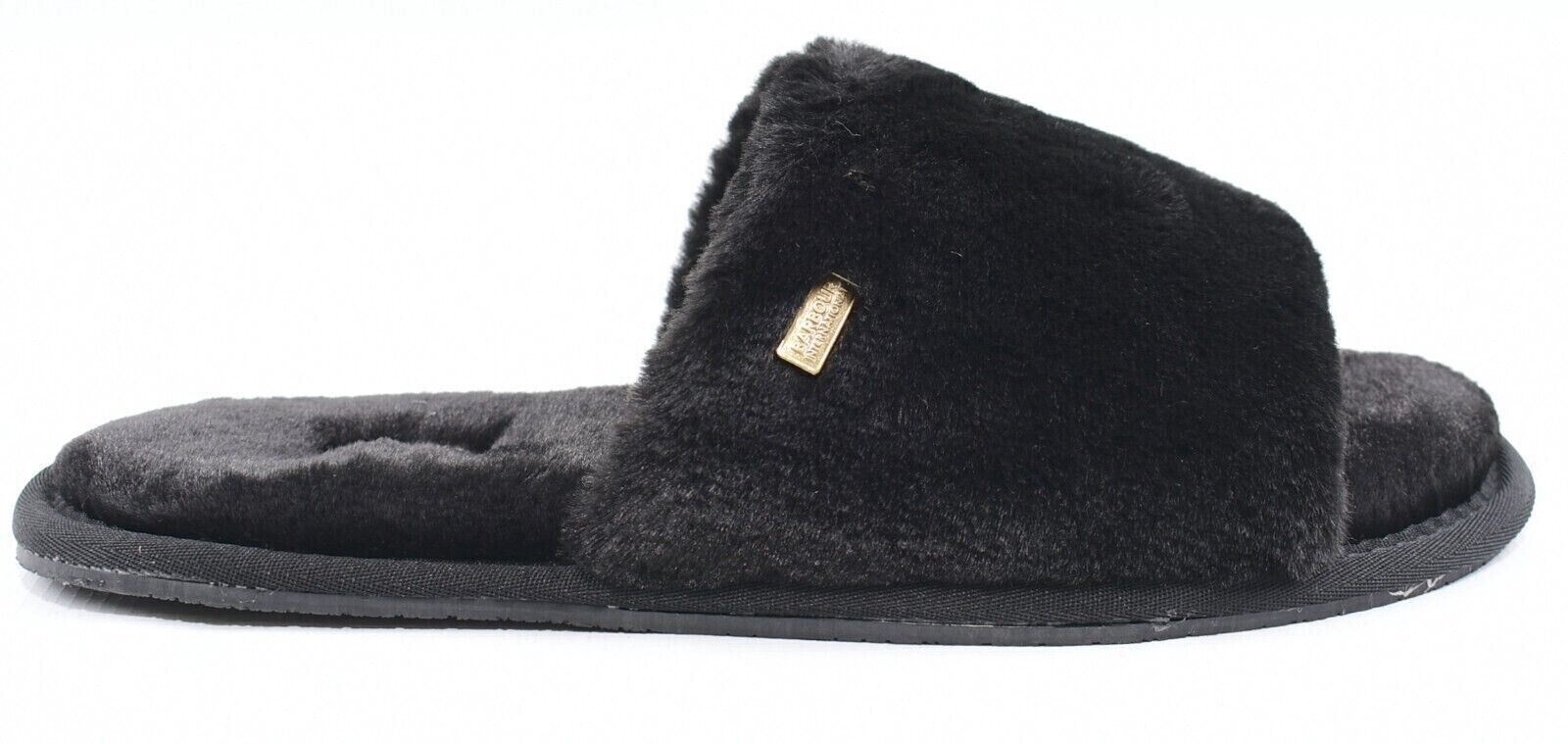 BARBOUR INTERNATIONAL Women's SPADA Faux Fur Slippers, Black, size UK 3