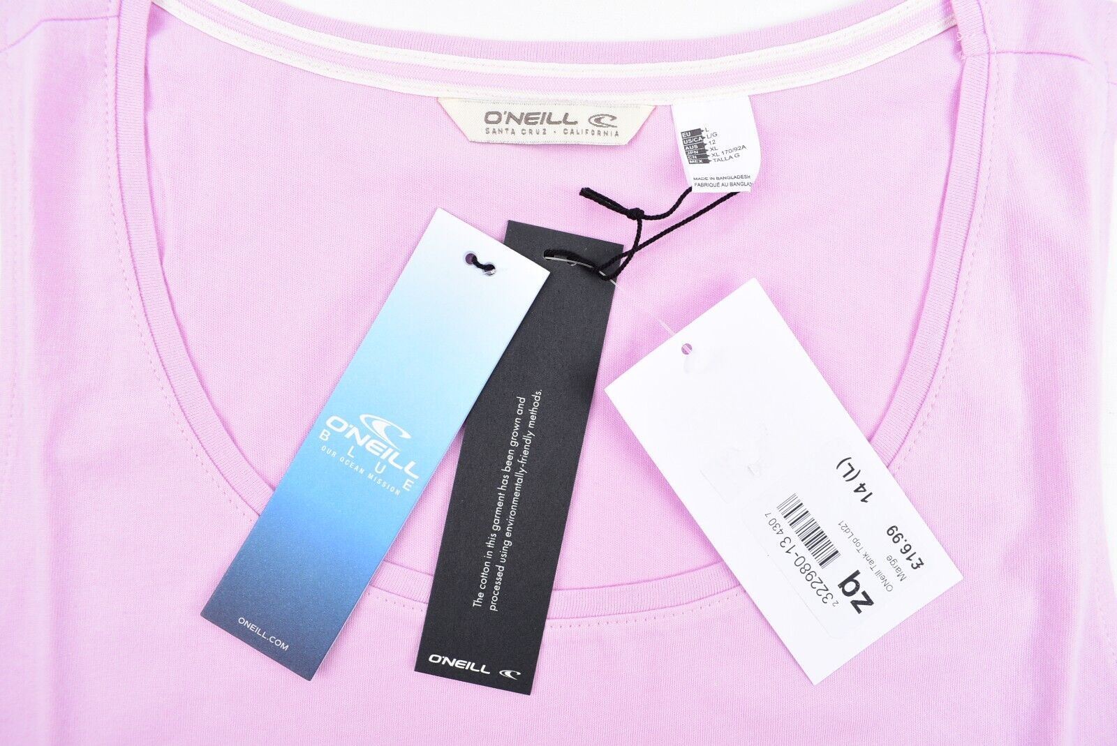 JOB LOT 14 x O'NEILL Womens SCARLETT Organic Cotton Tank Top Pink size L /UK 14