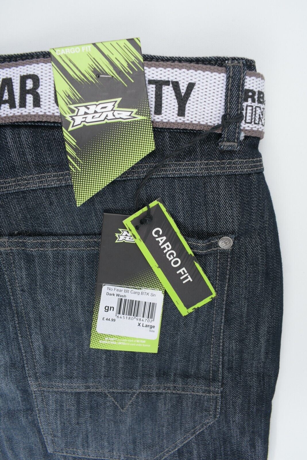 NO FEAR Men's Denim Shorts, Cargo Fit, Dark Blue Wash, size XL