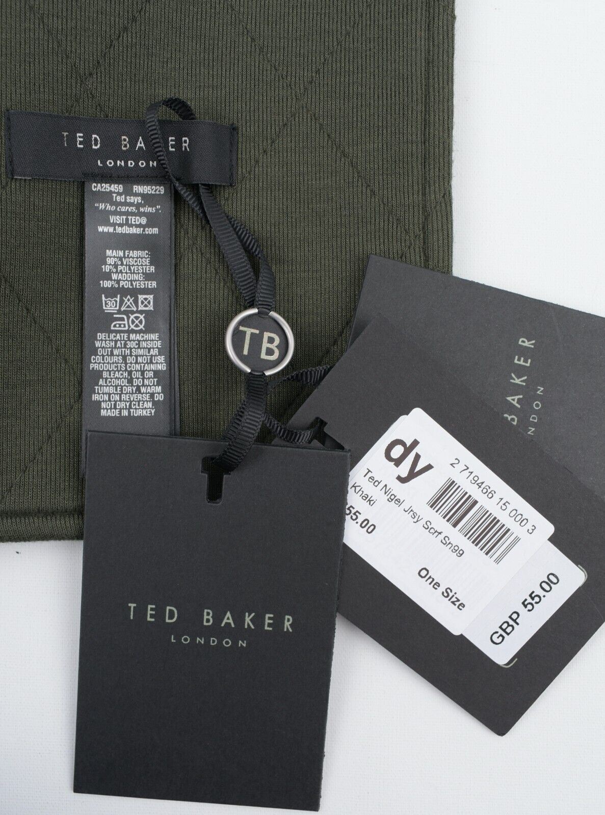 TED BAKER Men's NIGEL Quilted Jersey Scarf, Khaki Green