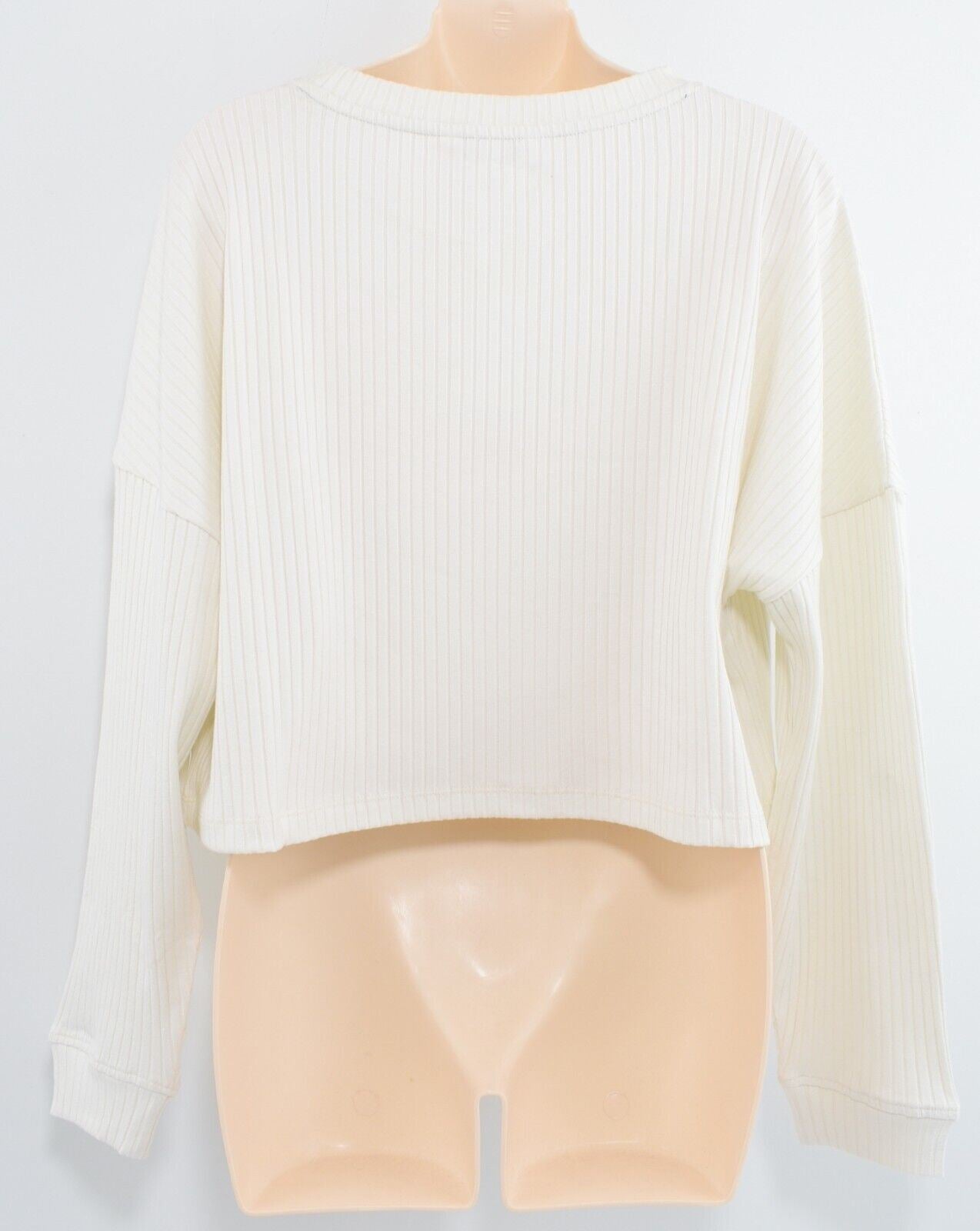 TOMMY HILFIGER Women's Girls' Long Sleeve Ribbed Cropped Top, Ivory, size S
