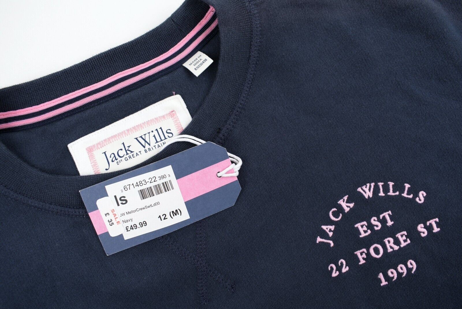 JACK WILLS Women's Crew Neck Cropped Sweatshirt, Navy Blue, size M /UK 12