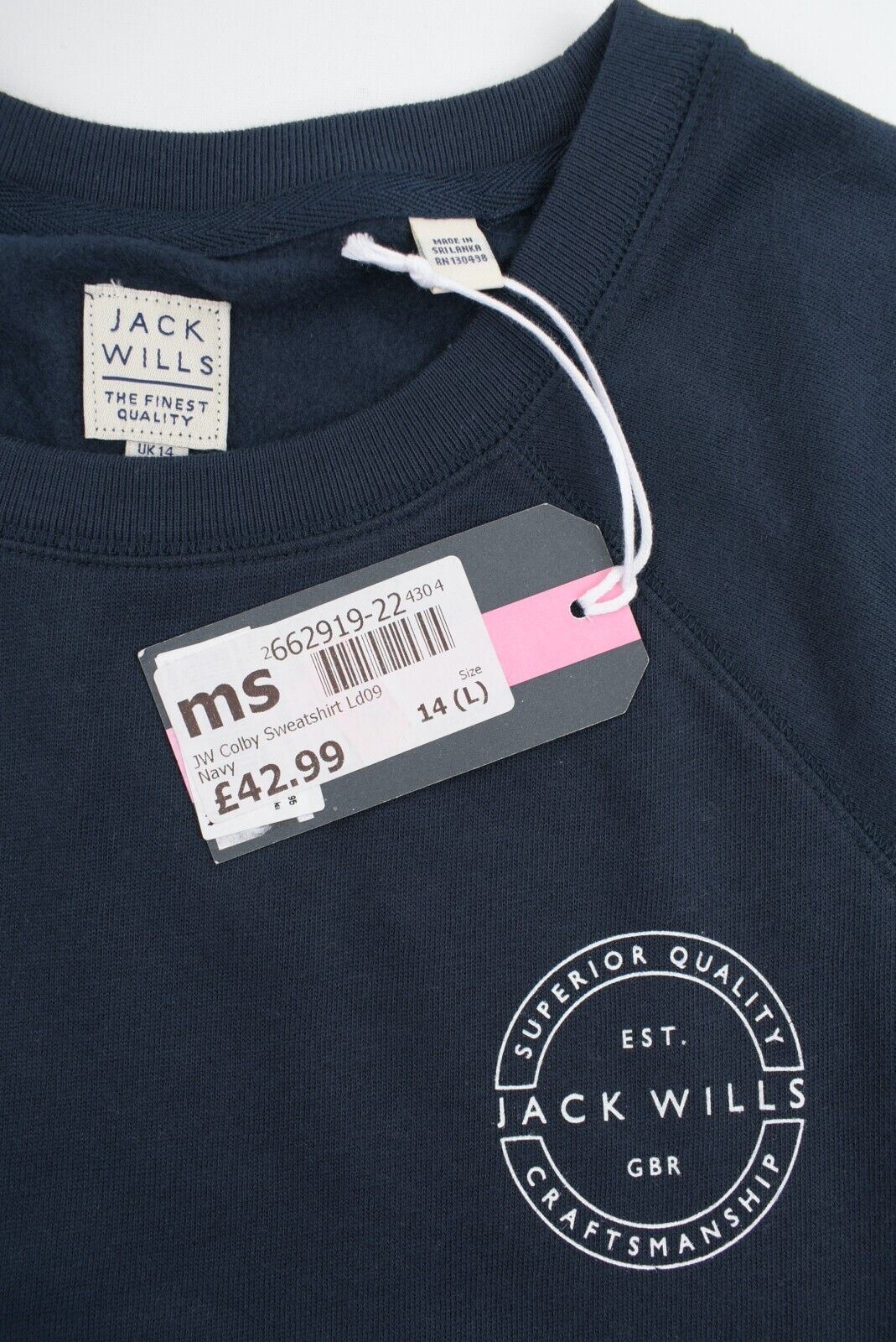 JACK WILLS Womens COLBY Sweatshirt, Navy Blue, size L / UK 14