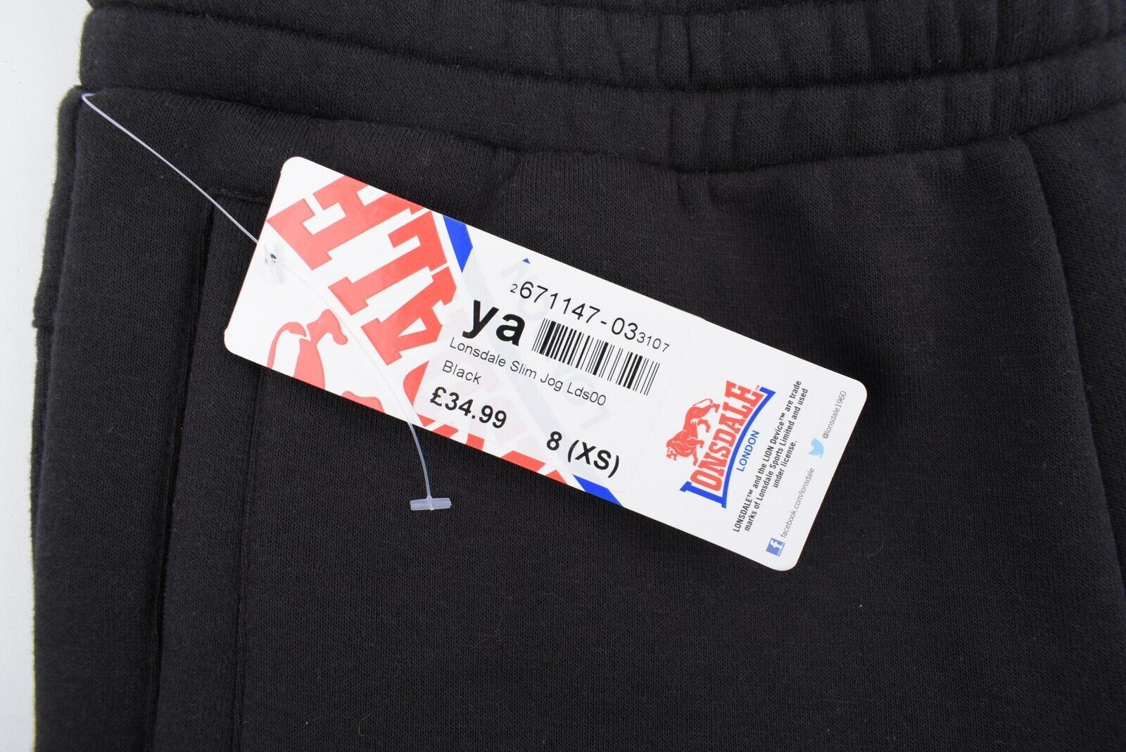 LONSDALE Womens SLIM FIT Joggers / Sweatpants, Black, size XS /UK 8