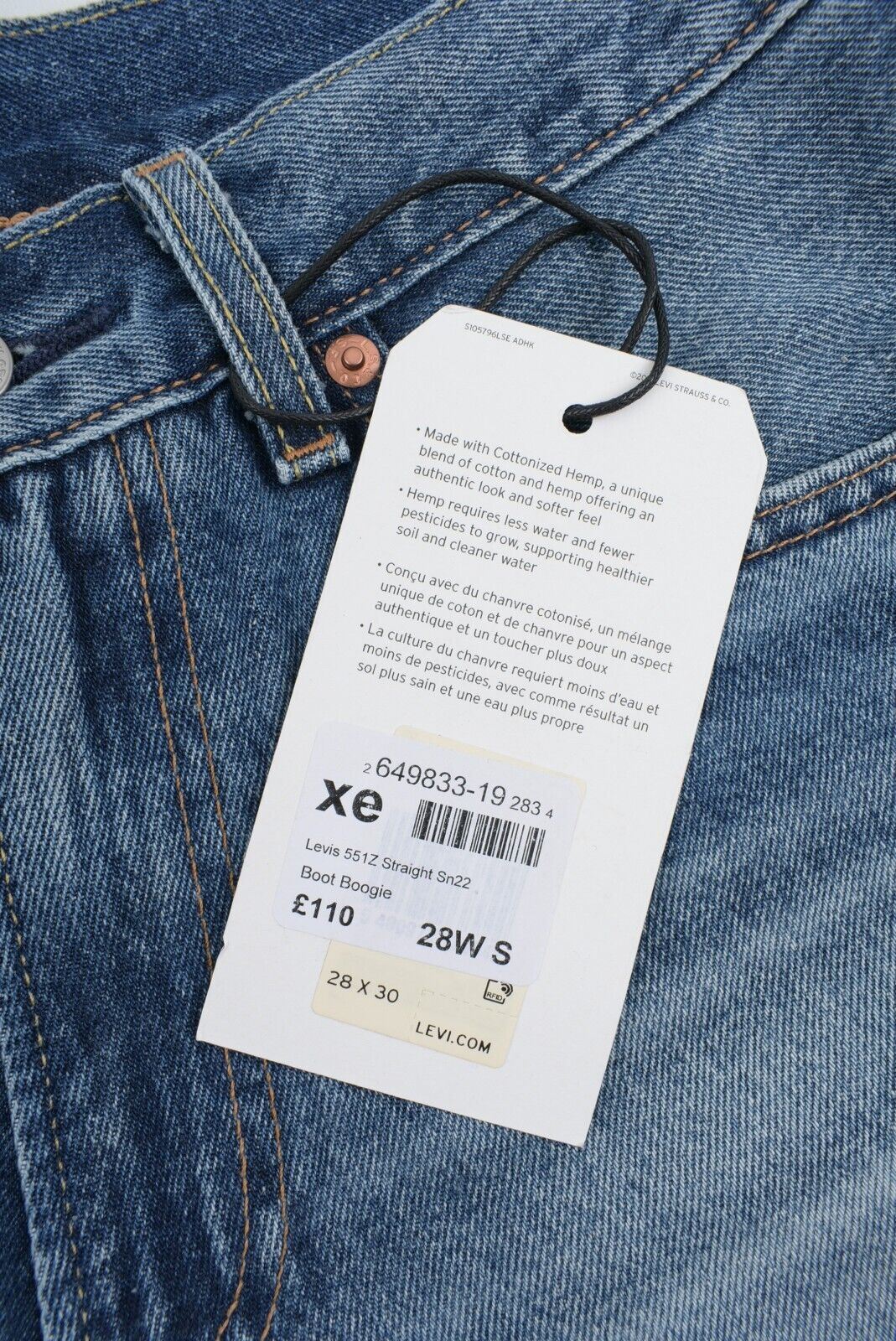 LEVI'S Mens 551z Loose Straight Leg Retro Look Jeans, Blue, size W28 S