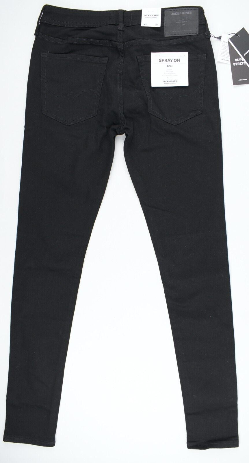 JACK & JONES Mens SPRAY ON TOM Skinny Jeans, Black, size W32 L34