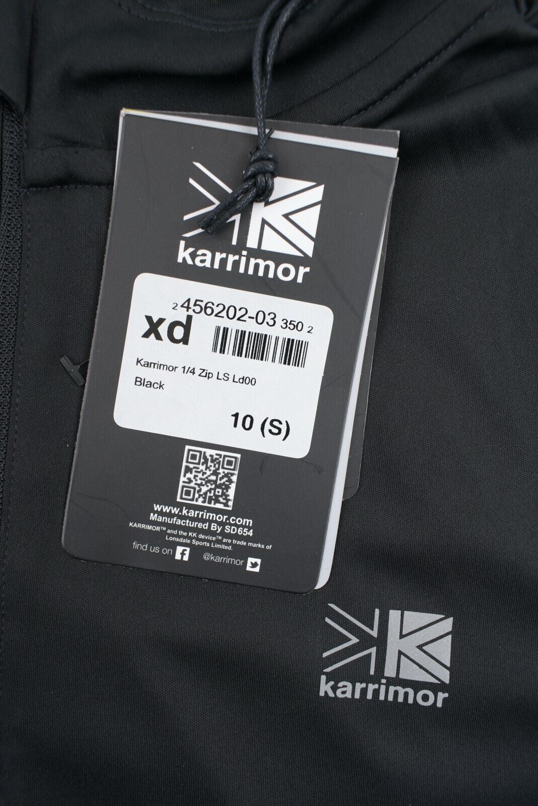 KARRIMOR Womens 1/4 Zip Long Sleeve Running Top, Black, size S /UK 10