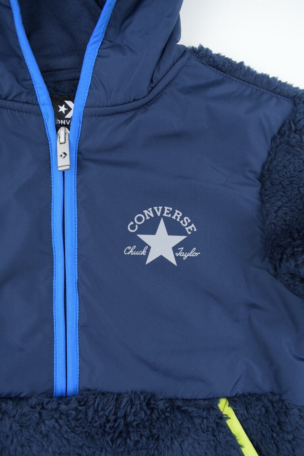CONVERSE Kids' 1/2 Zip Sherpa Fleece Pullover Hooded Jacket, Blue size 7-8 years