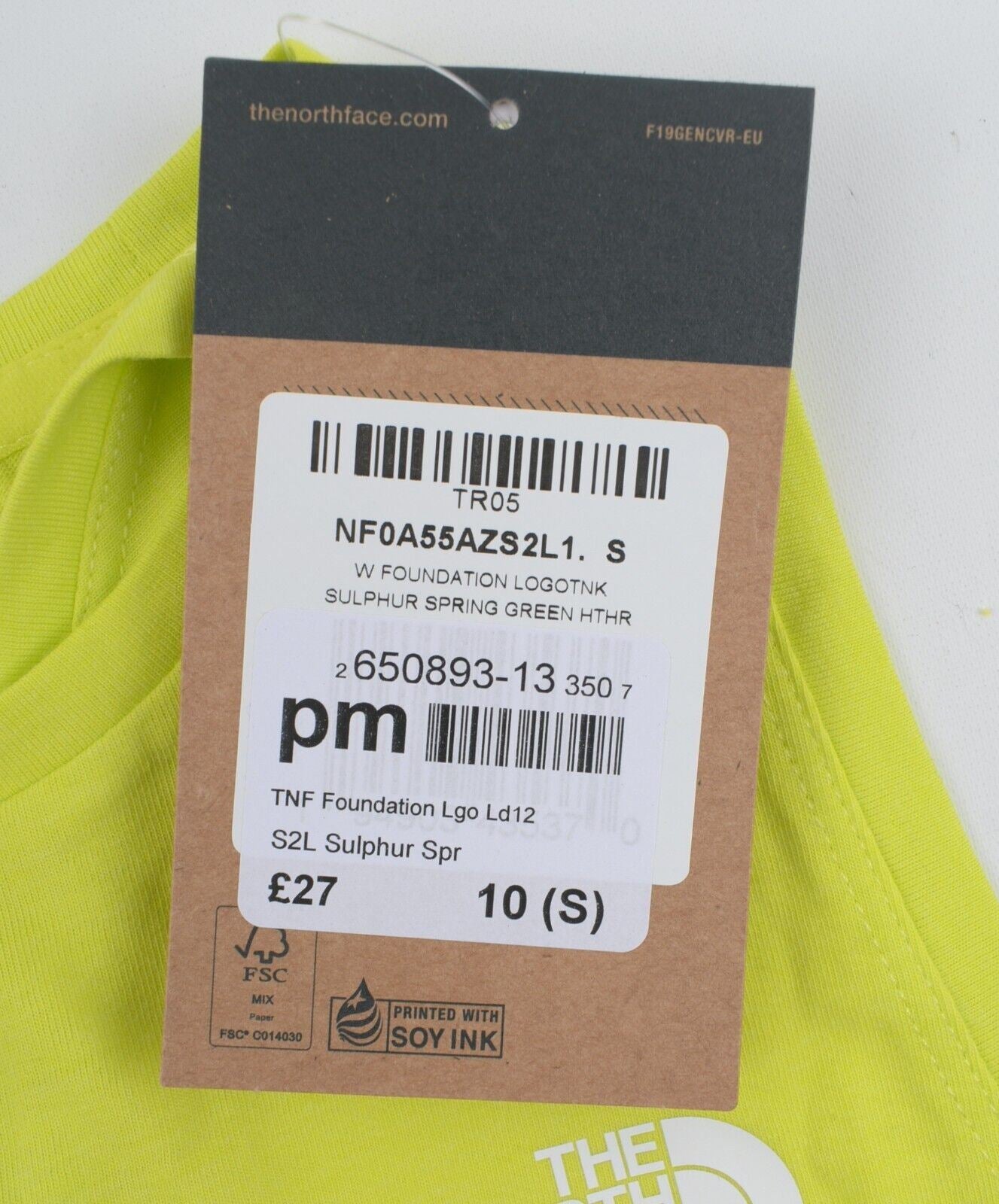 THE NORTH FACE Womens Foundation Logo Tank Sports Top, Fluo Green, size S