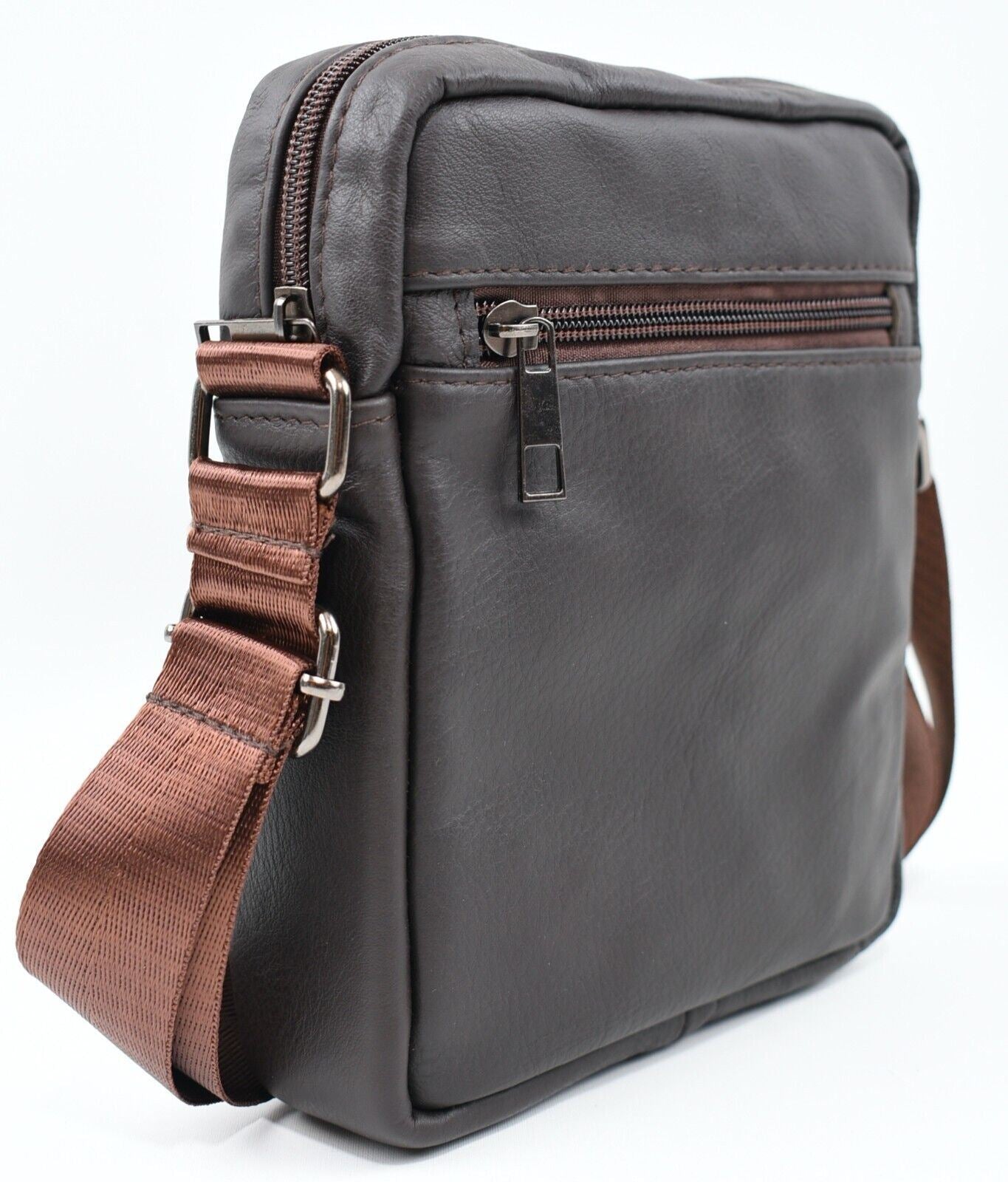 Mens Genuine Leather Small Crossbody Bag Messenger Coffee Brown