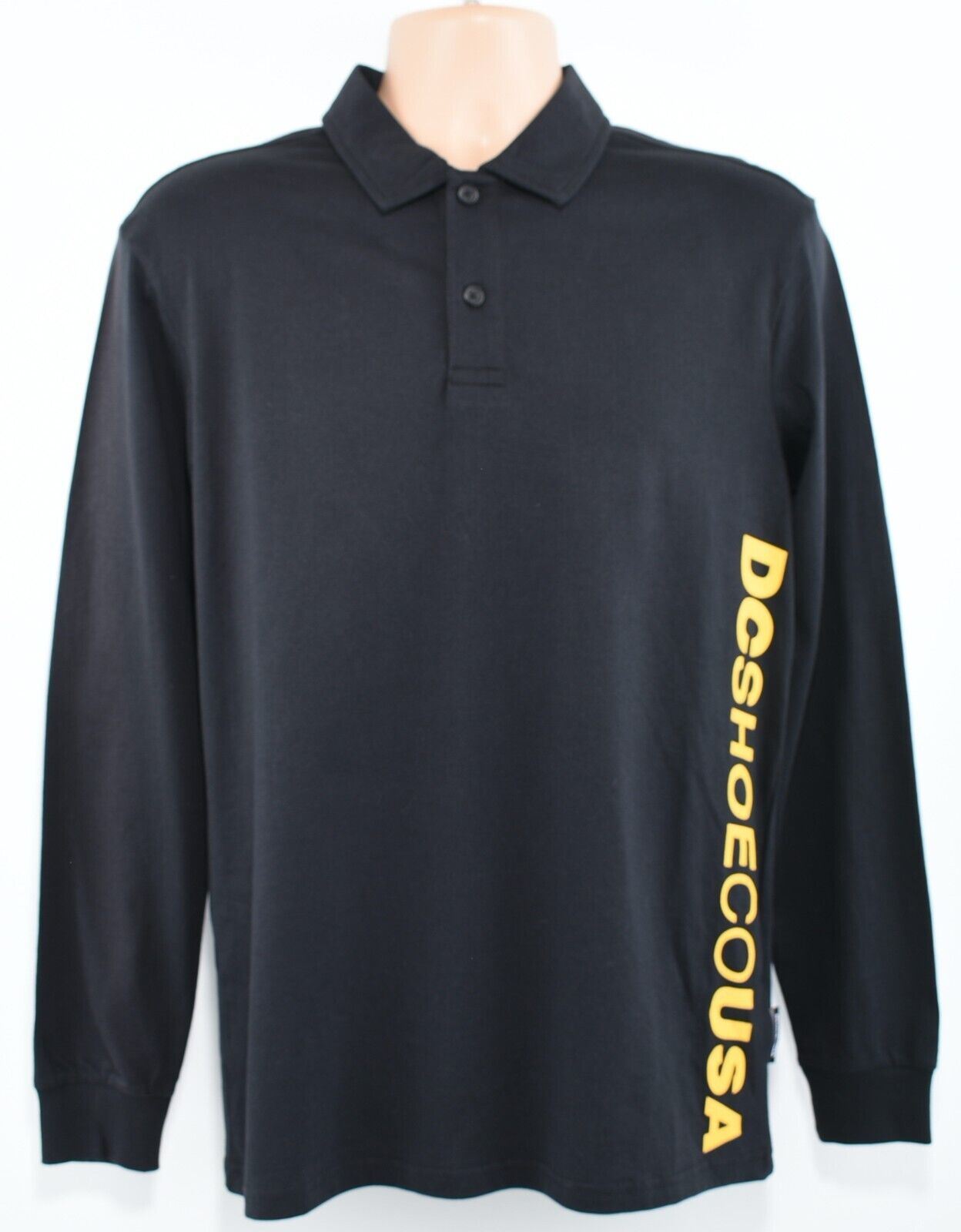 DC SHOES Mens Long Sleeve Polo Shirt Top, Black with Yellow Logo, size SMALL