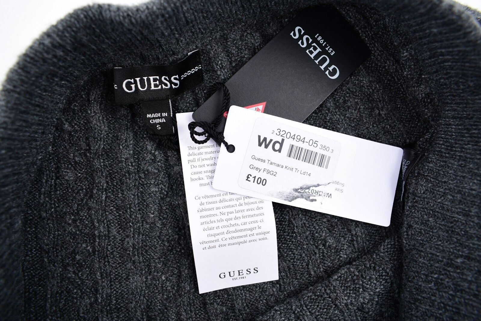 GUESS Womens TAMARA Cable Knit Trousers Pants, Charcoal Grey, size S /UK 8