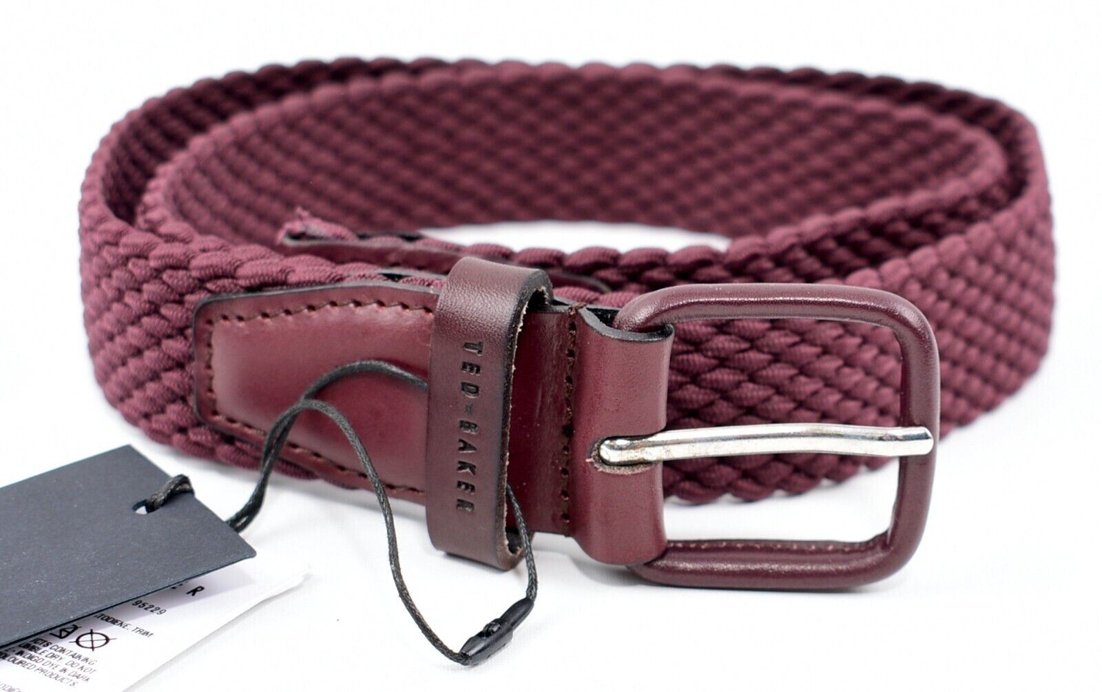 TED BAKER Mens ALBEA Woven Elastic Belt, Oxblood, size S-M