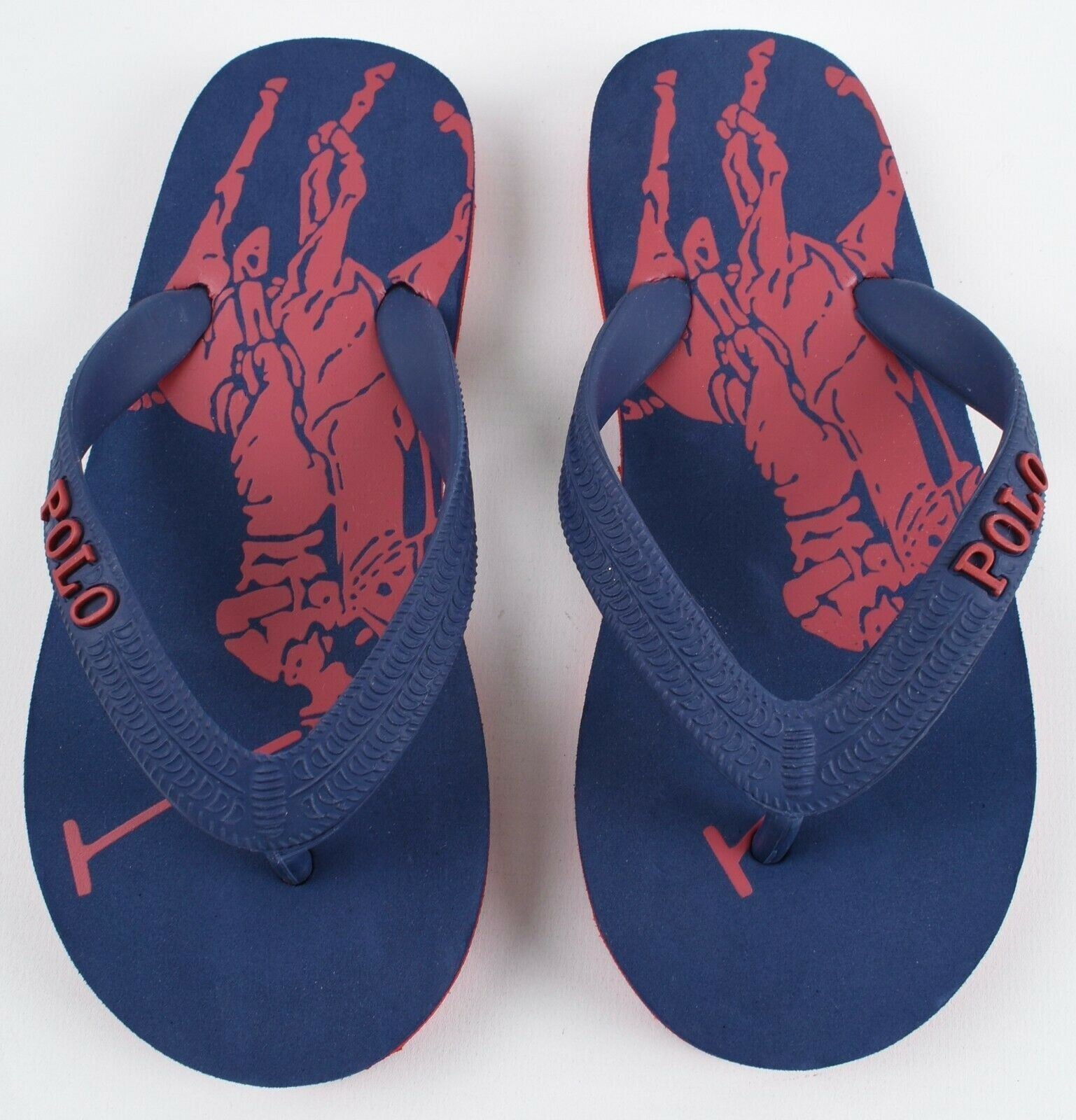 POLO RALPH LAUREN Boys' Flip Flops / Beach Sandals, Blue/Red, size UK 11.5 Kids