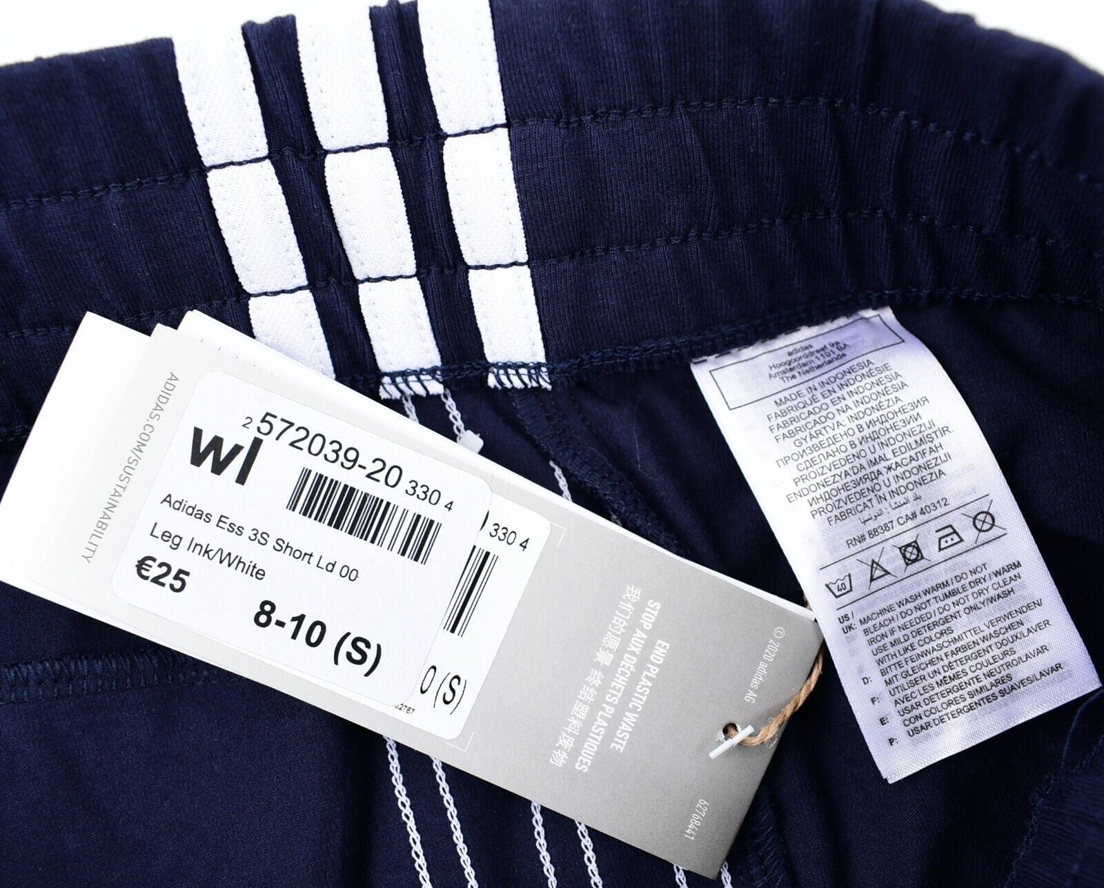 ADIDAS Womens Essential 3-Stripe Slim Shorts, Legend Ink/White, size S /UK 8-10