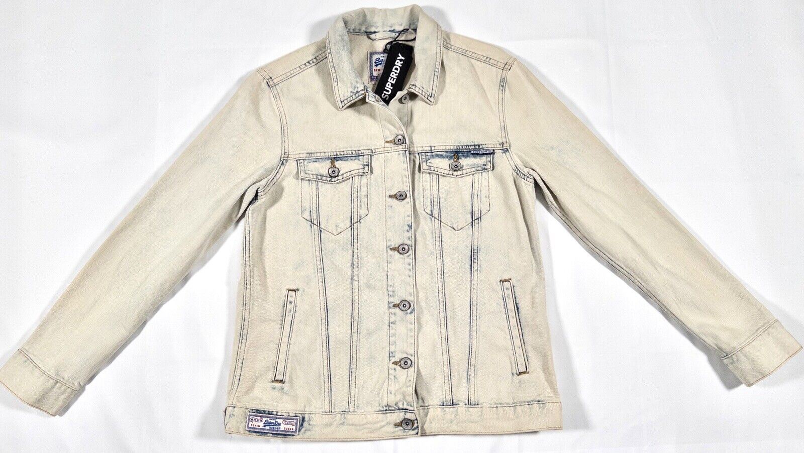 SUPERDRY Women's Denim Long Line Jacket Acid Light Wash Size UK 8