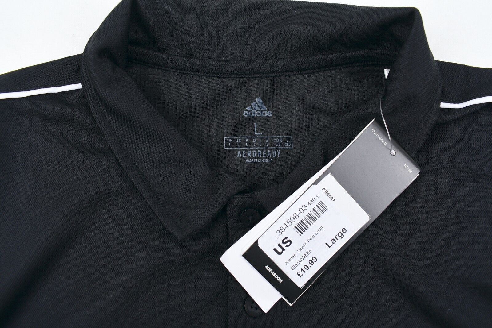 ADIDAS Mens Core 18 Performance Polo Shirt, T-shirt, Black, size L