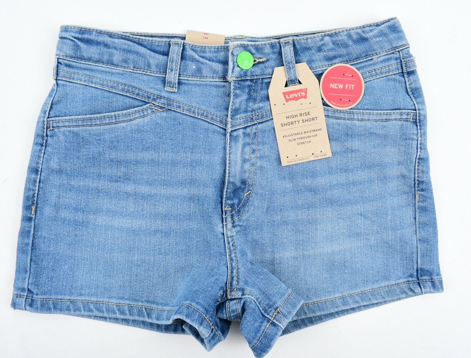 LEVIS Girls Kids High Rise SHORTY Shorts, Stretch Denim, Blue, size 14 years