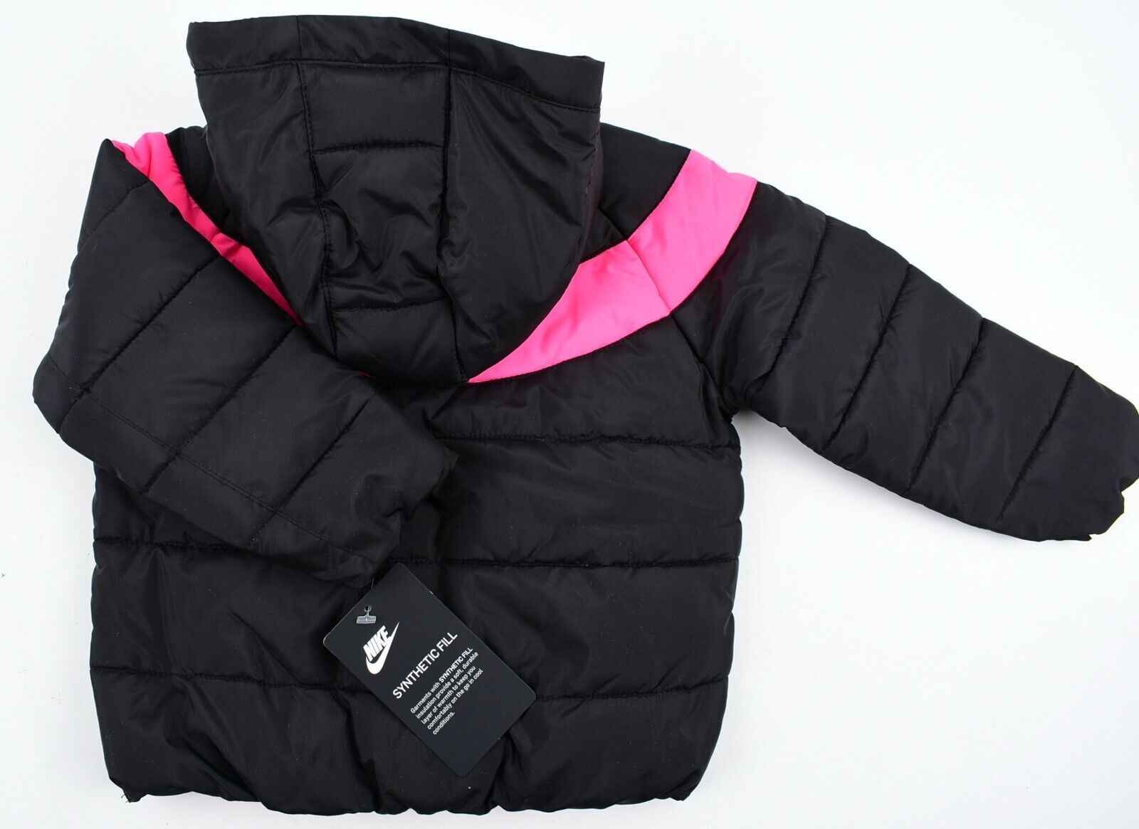 NIKE Baby Girls Padded Hooded Jacket, Black/Pink, size 18 months