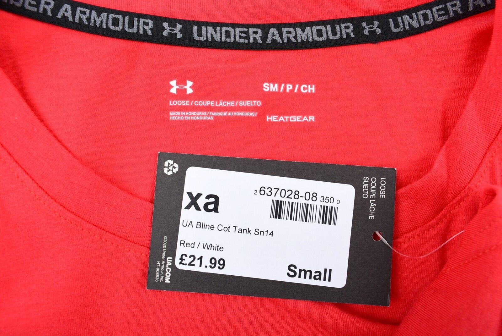 UNDER ARMOUR Mens Baseline Cotton Tank Top, Vest Top, Red, size SMALL