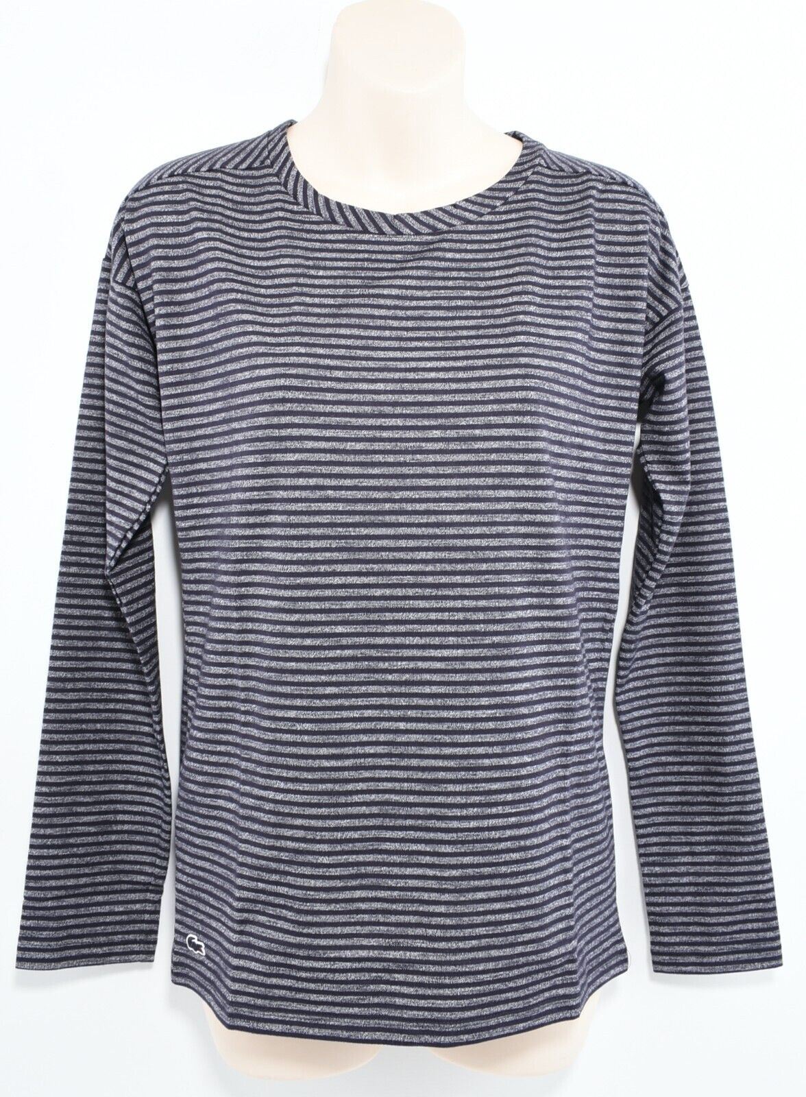 LACOSTE Womens Long Sleeve Striped Top, Navy Blue-Grey Striped, size XS