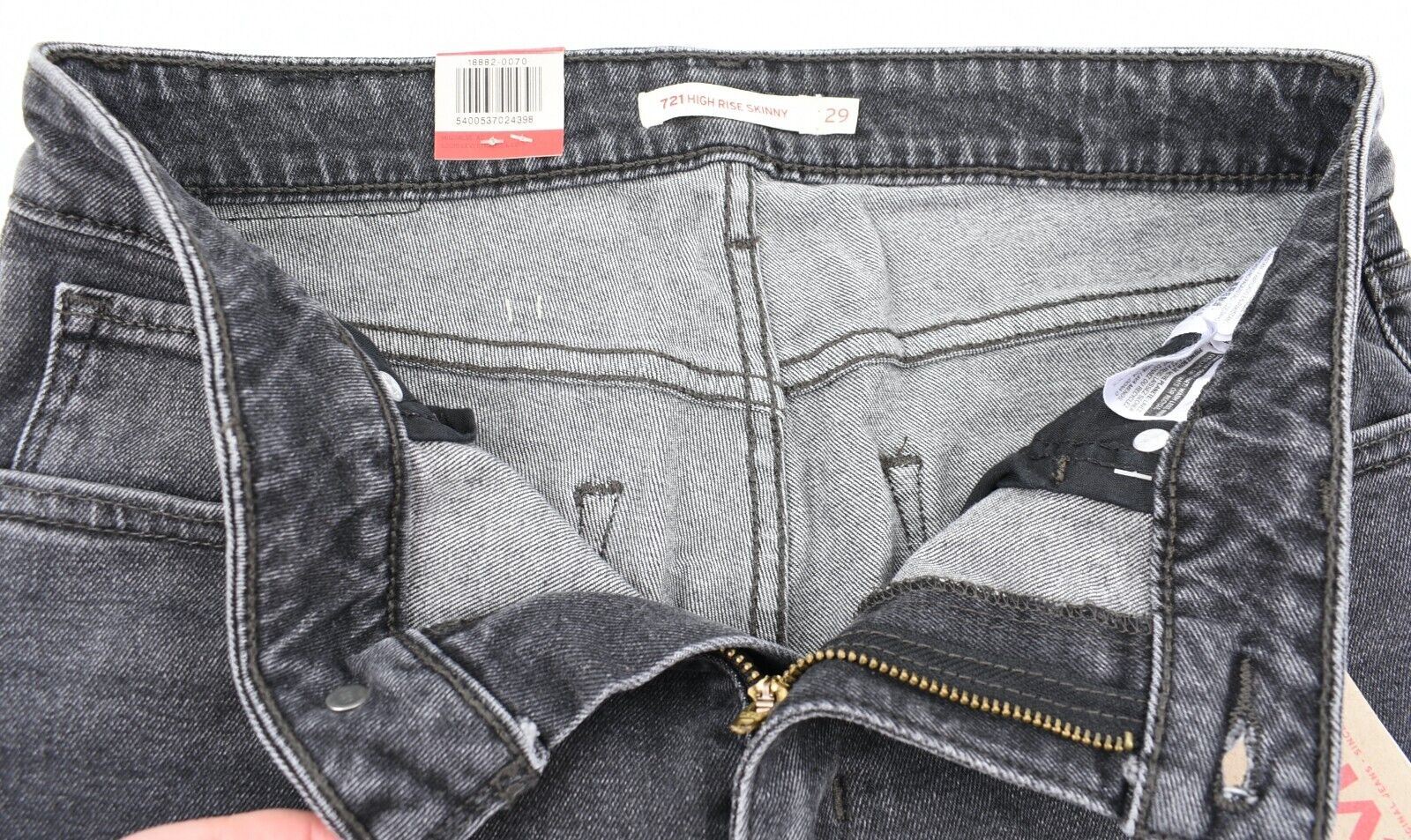 LEVIS 721 Womens High Rise Skinny Distressed Jeans, Washed Black, size W29 L32