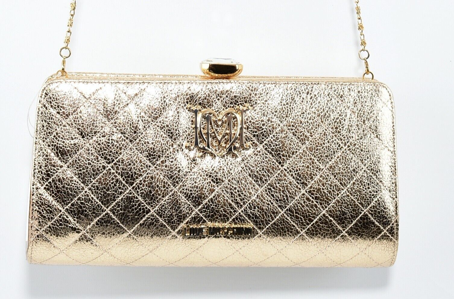 LOVE MOSCHINO Womens Gold Quilted Clutch Bag, Shoulder Bag