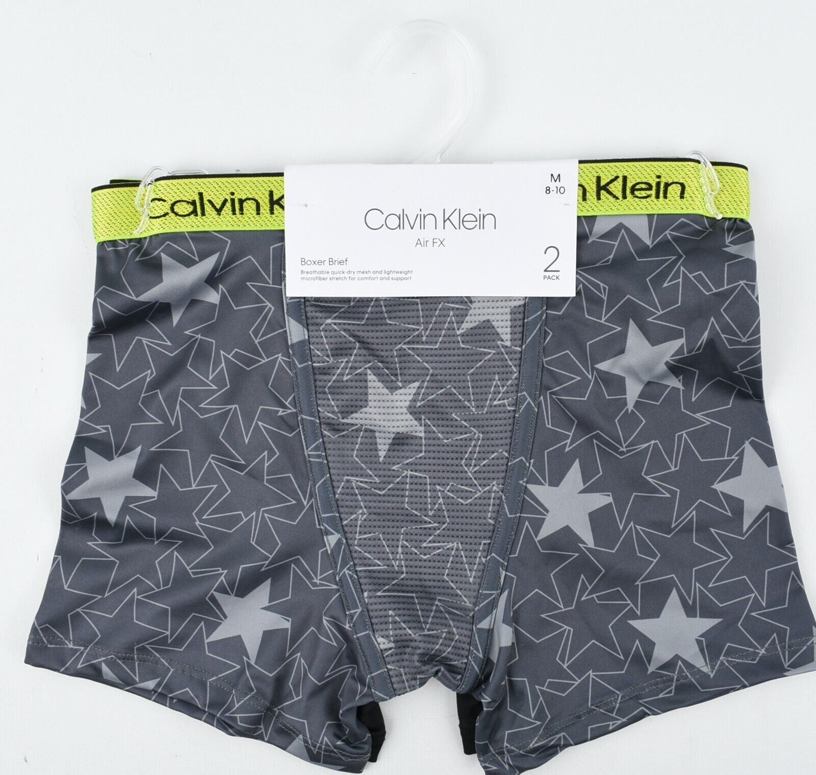 CALVIN KLEIN Boys AIR FX 2-pk Microfibre Boxer Briefs Grey/Black size 8-10 years