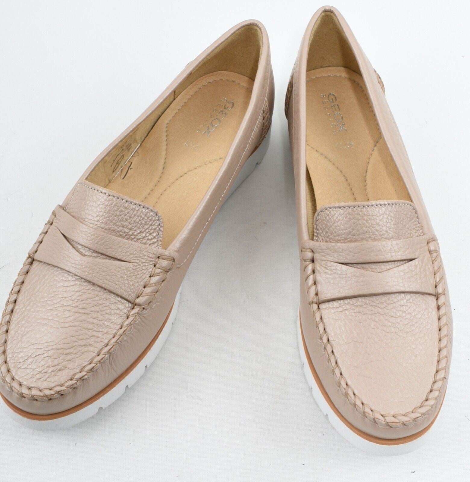 GEOX RESPIRA Womens KOOKEAN Genuine Leather Loafers Shoes Pearl Taupe, size UK 7