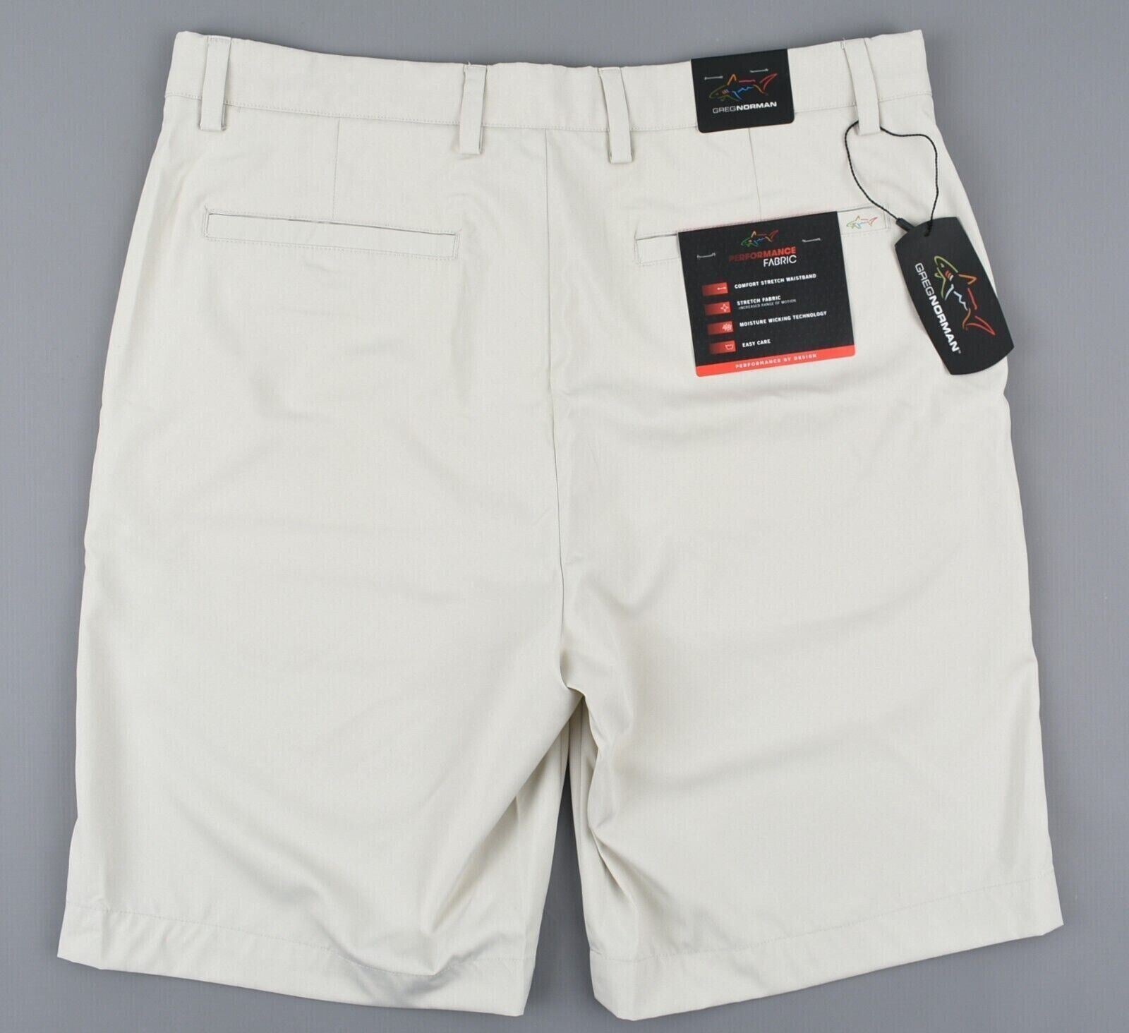 GREG NORMAN Golf Mens Performance Shorts, Stone Beige, size W36